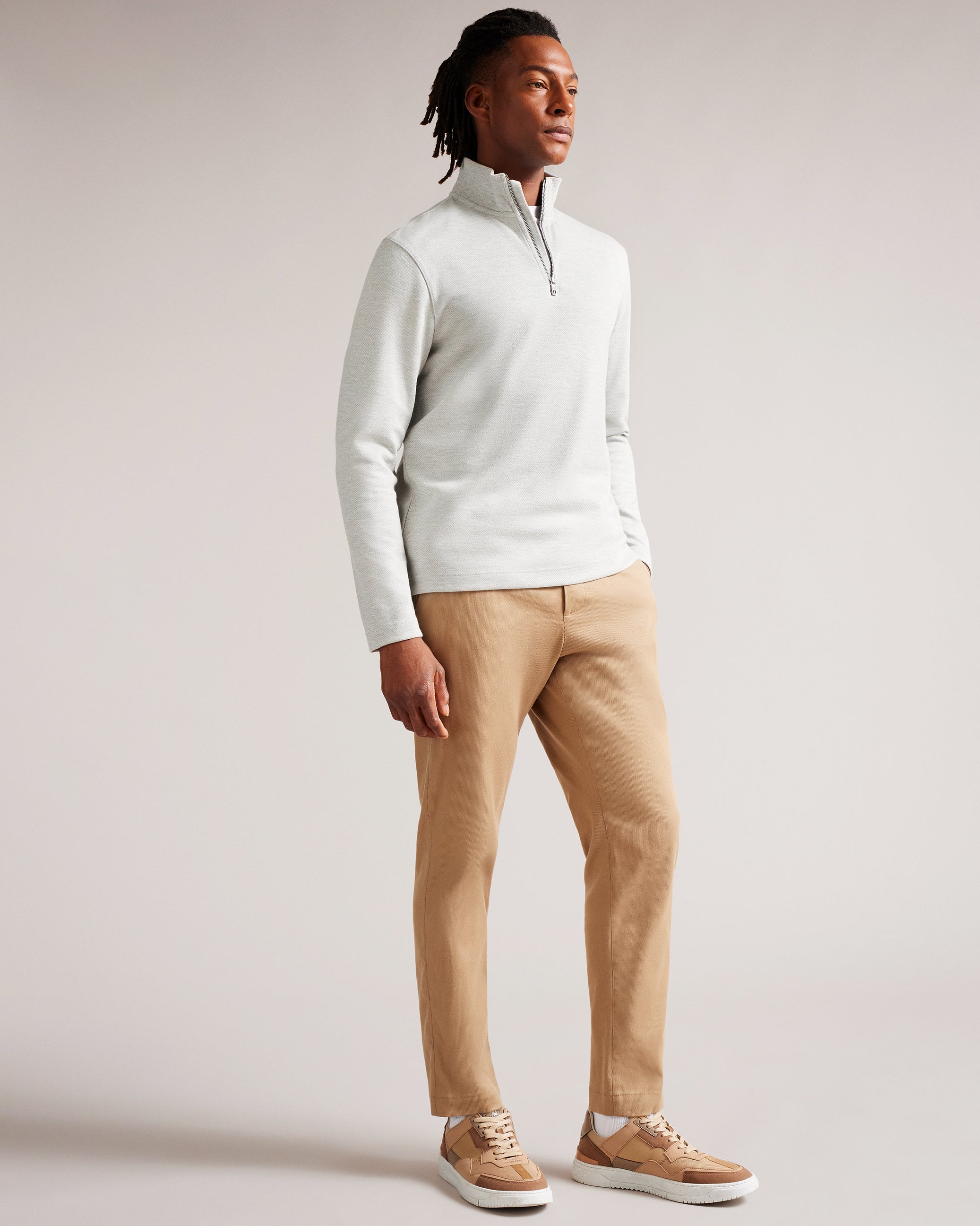Morric Half Zip Funnel Neck Jumper Lt-Grey