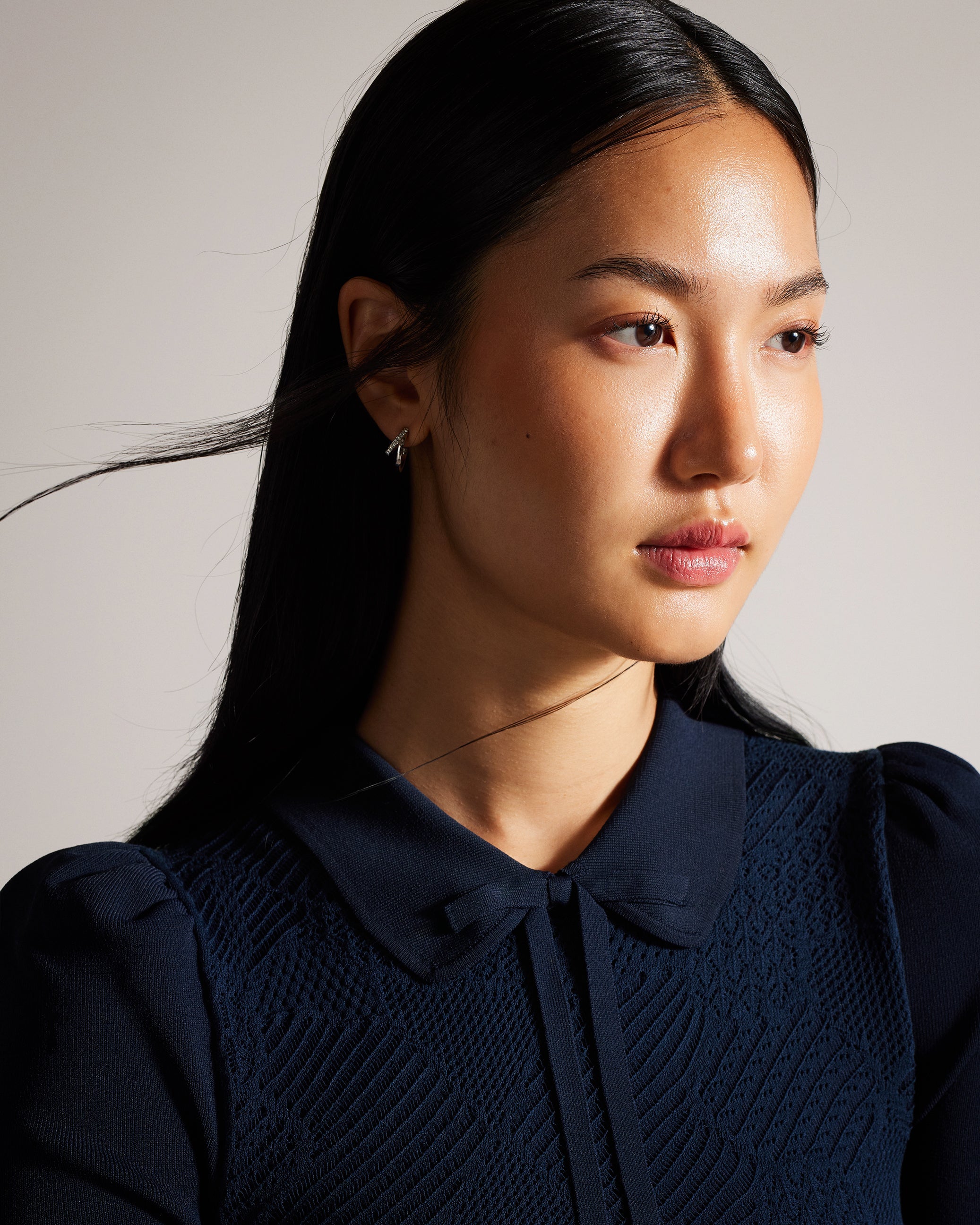 Hillder Delicate Pointelle Knit Dress Navy