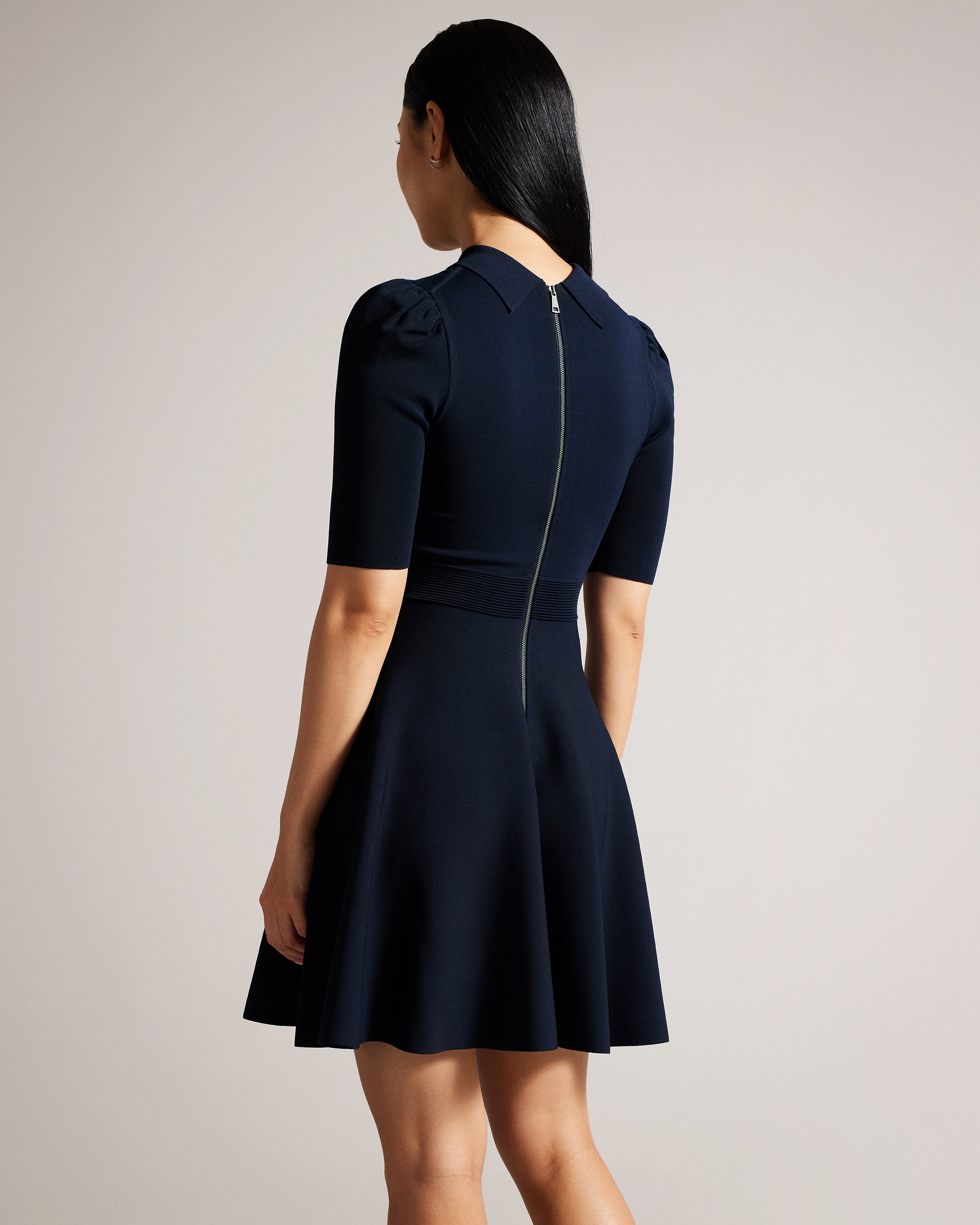 Hillder Delicate Pointelle Knit Dress Navy