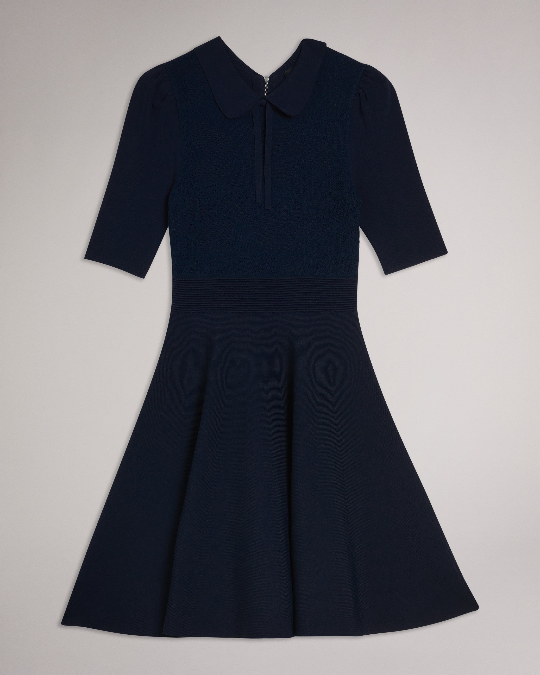 Hillder Delicate Pointelle Knit Dress Navy