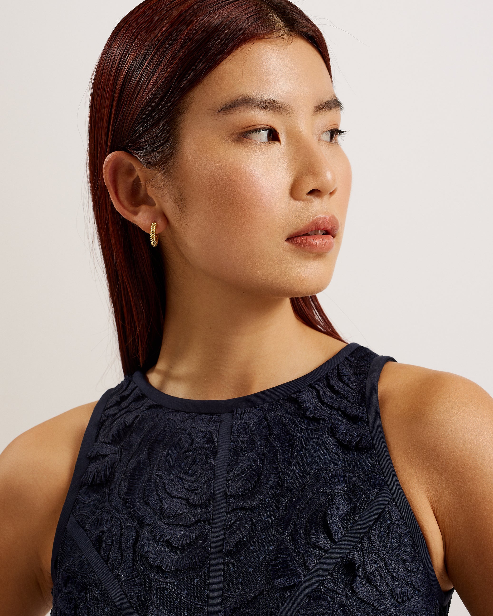 Ullaa Sleeveless Midaxi Dress With Rose Texture Navy