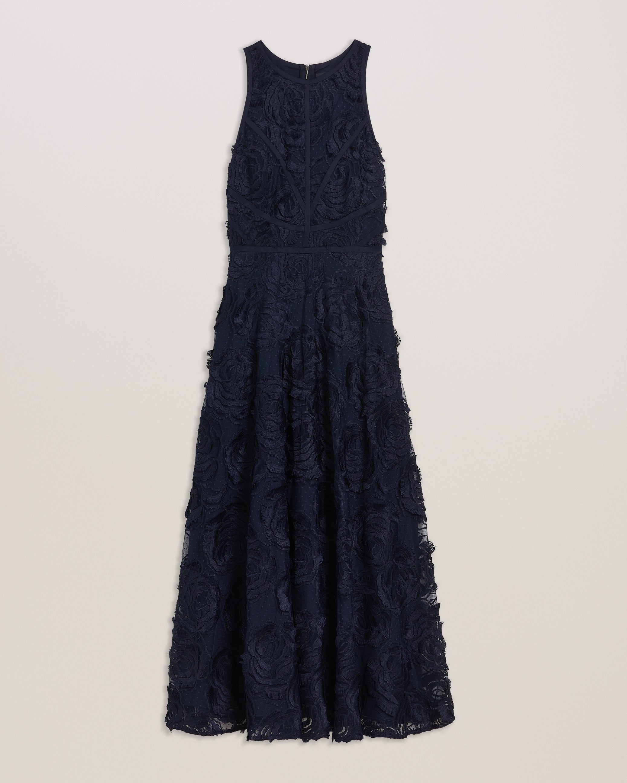 Ullaa Sleeveless Midaxi Dress With Rose Texture Navy