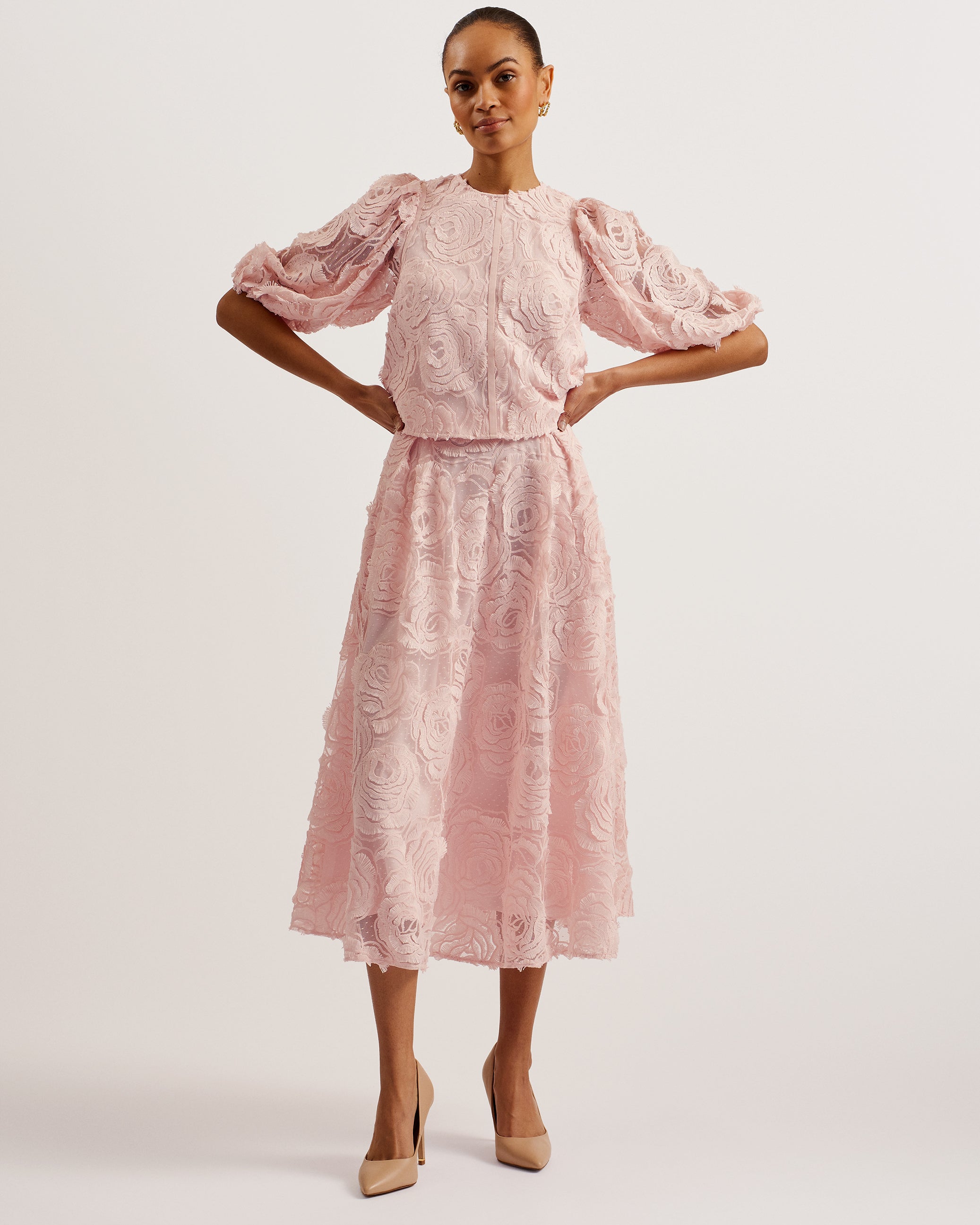 Louelaa Midi Skirt With Pleats Lt-Pink