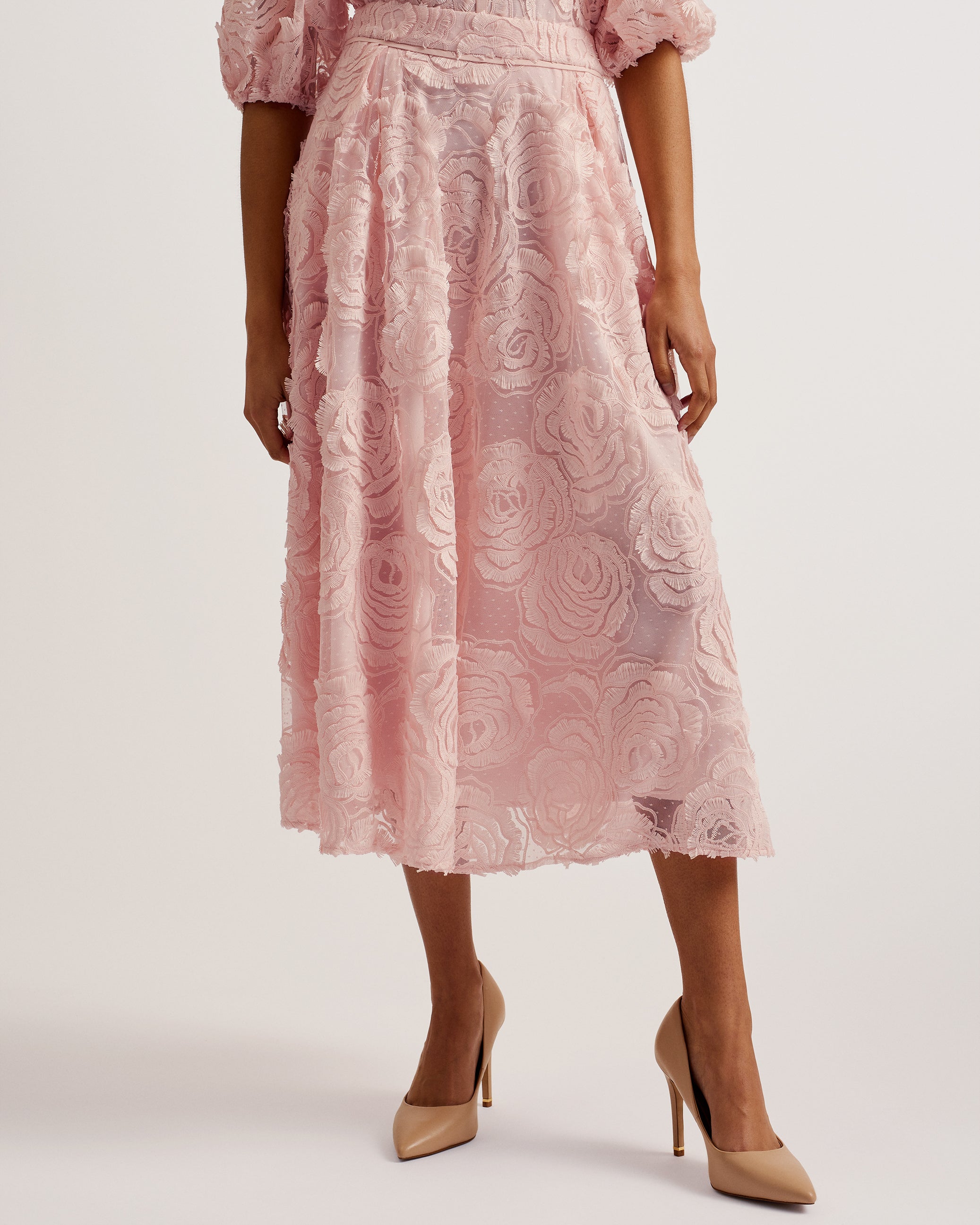 Louelaa Midi Skirt With Pleats Lt-Pink