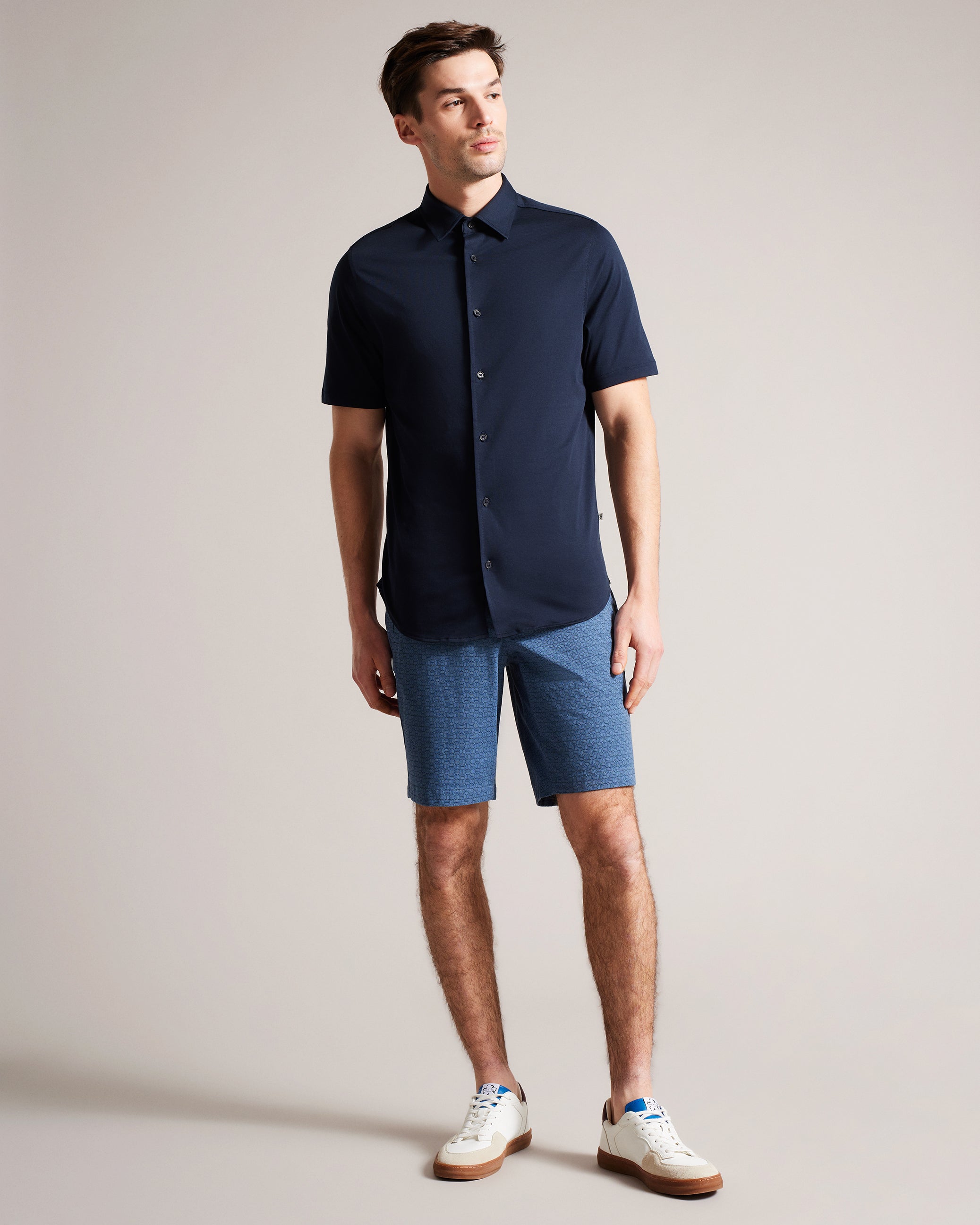 Gomer Regular Fit Geometric Shorts Navy