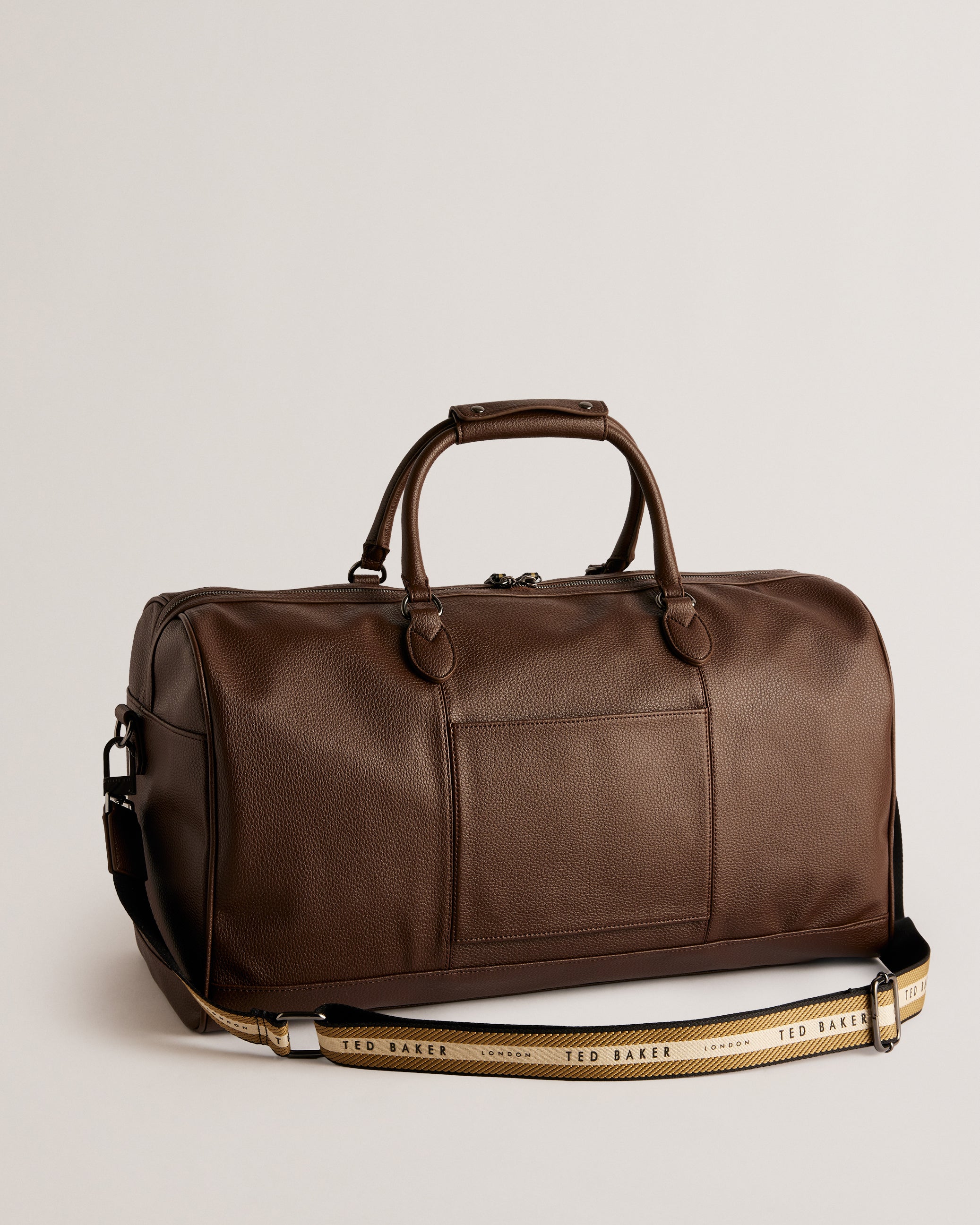Kalvin Faux Leather Webbing Strap Holdall Brn-Choc