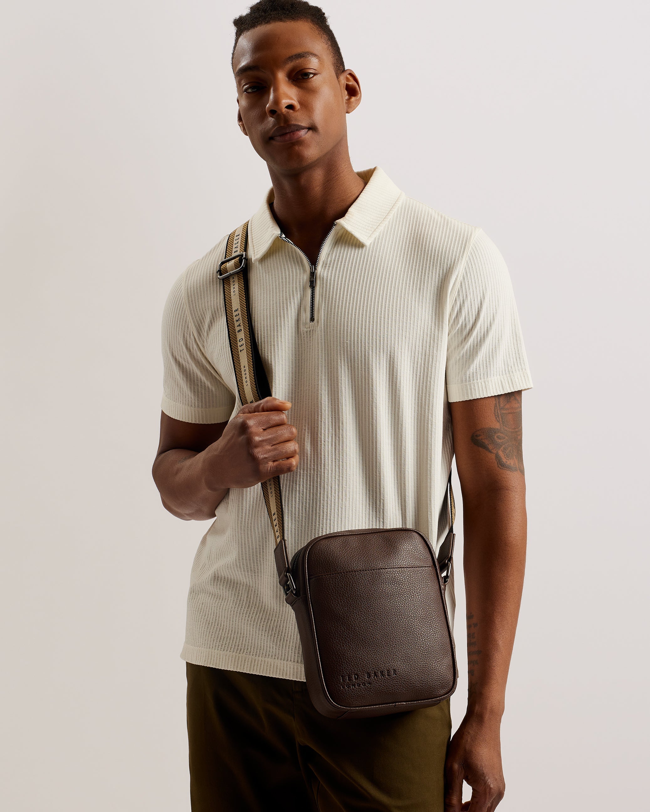 Kiian Faux Leather Webbing Crossbody Bag Brn-Choc