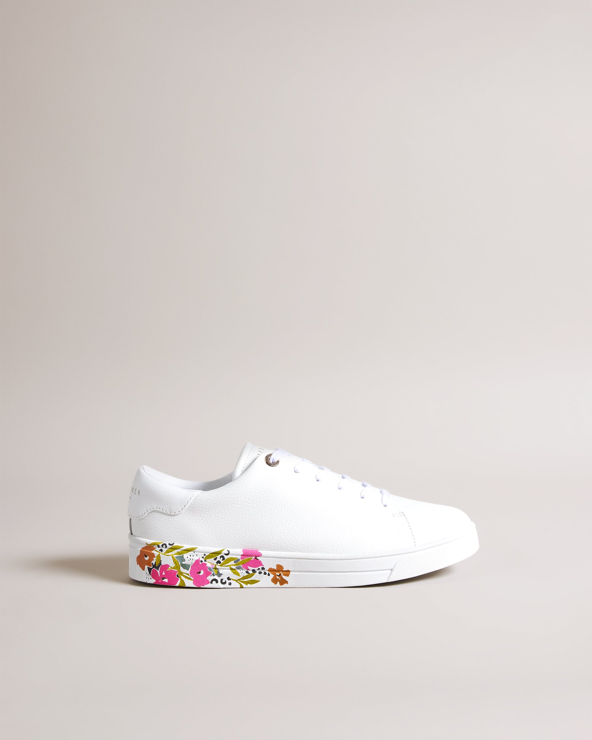 Sheliie Floral Sole Leather Cupsole Trainer Shoes White