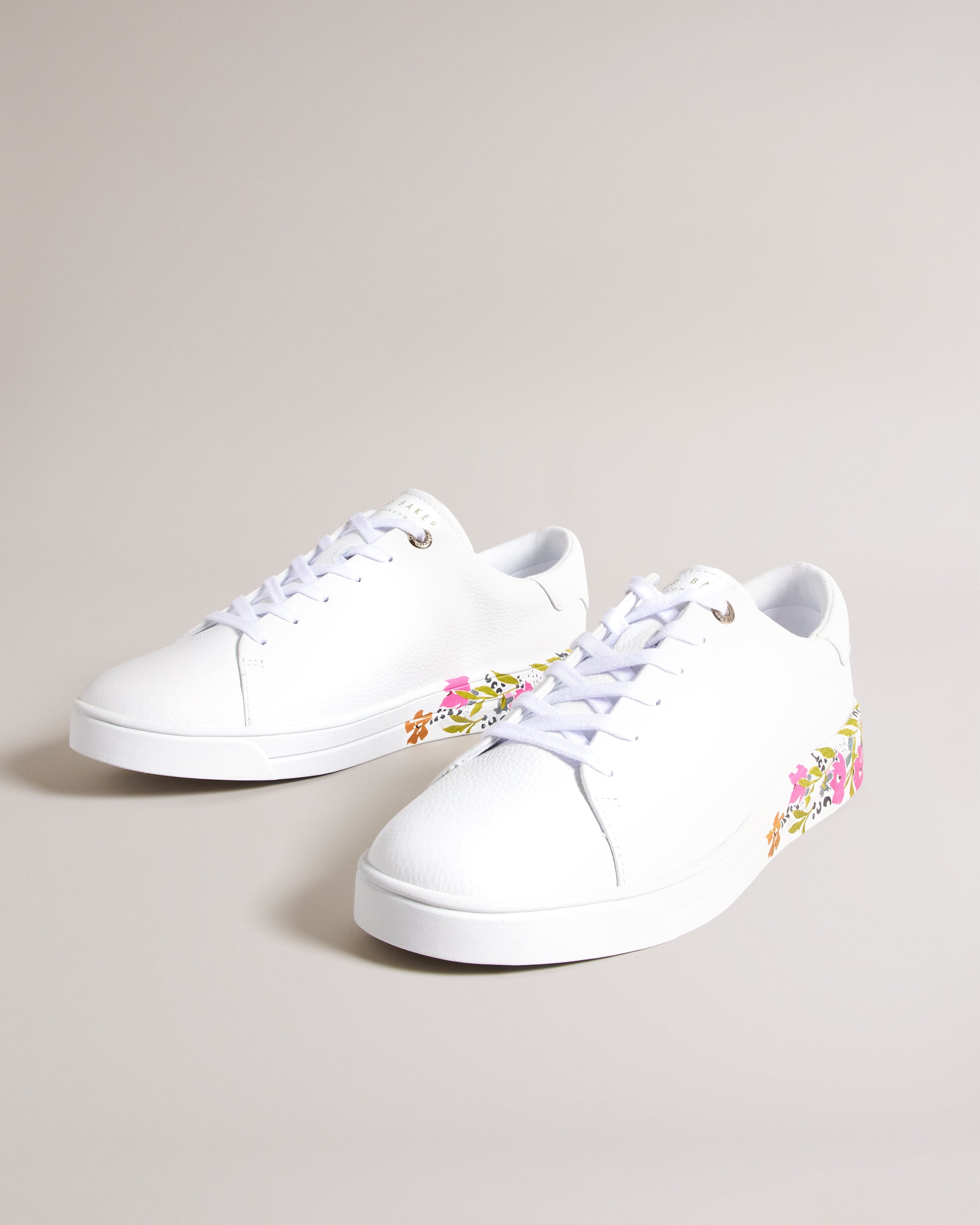 Sheliie Floral Sole Leather Cupsole Trainer Shoes White