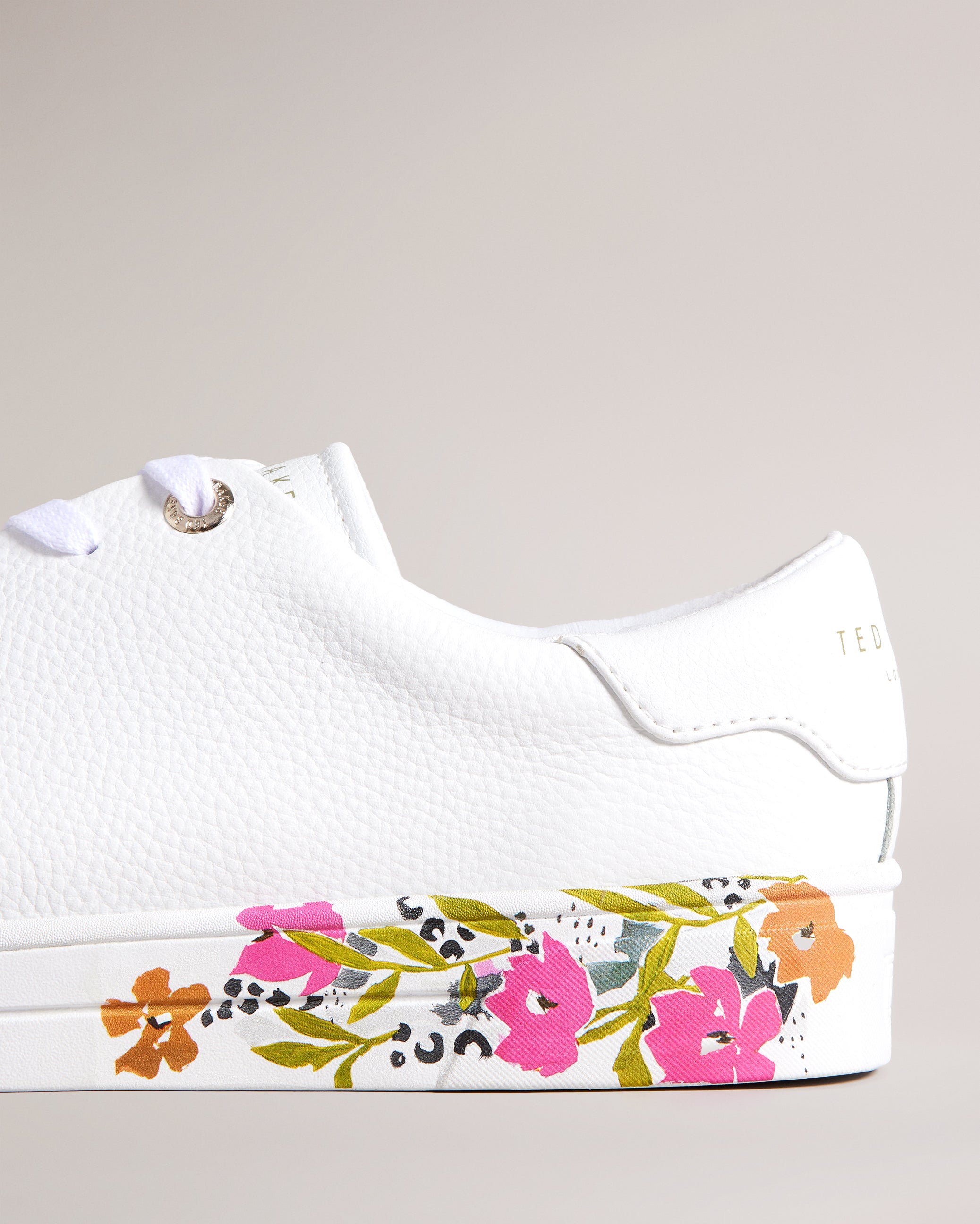 Sheliie Floral Sole Leather Cupsole Trainer Shoes White