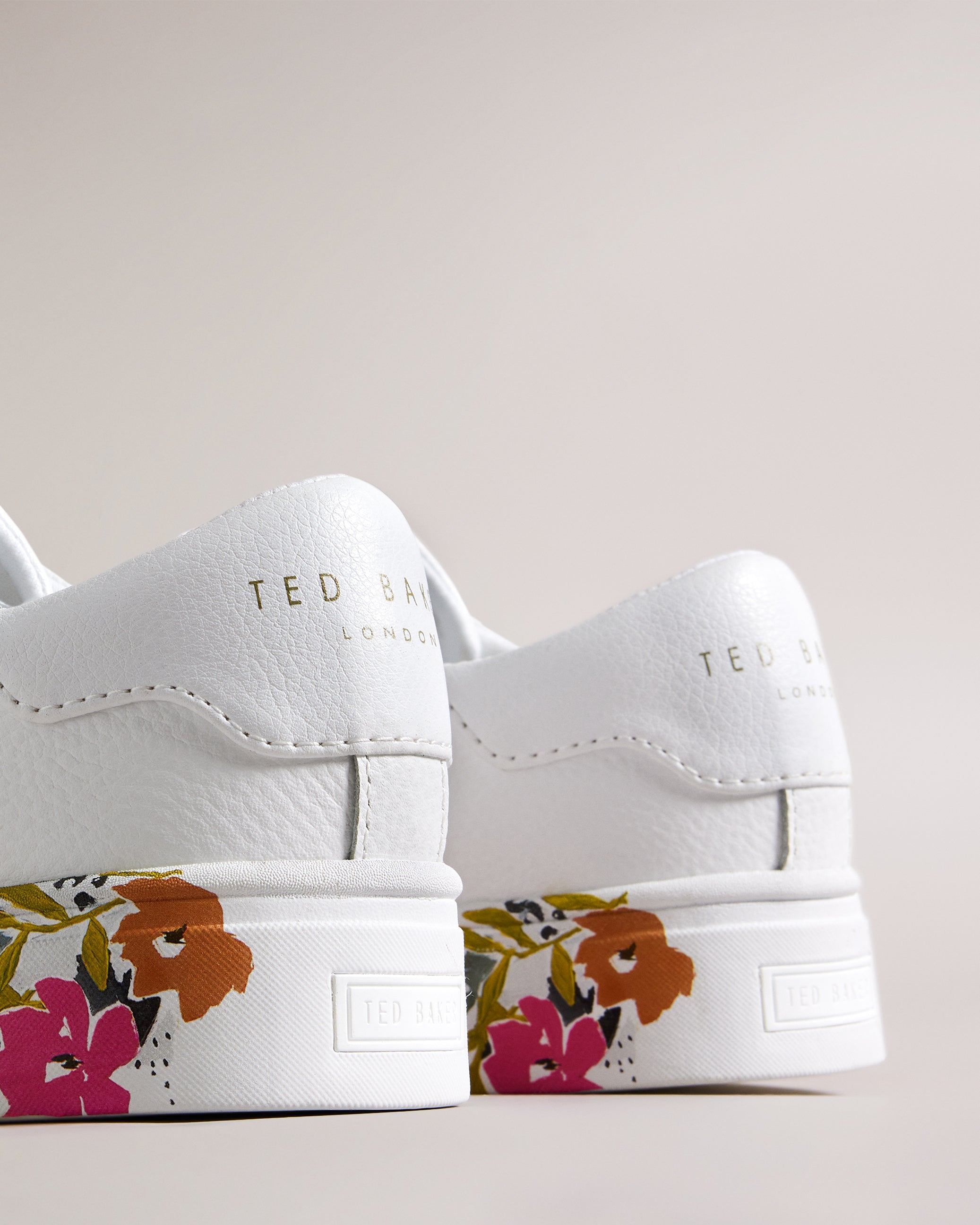 Sheliie Floral Sole Leather Cupsole Trainer Shoes White