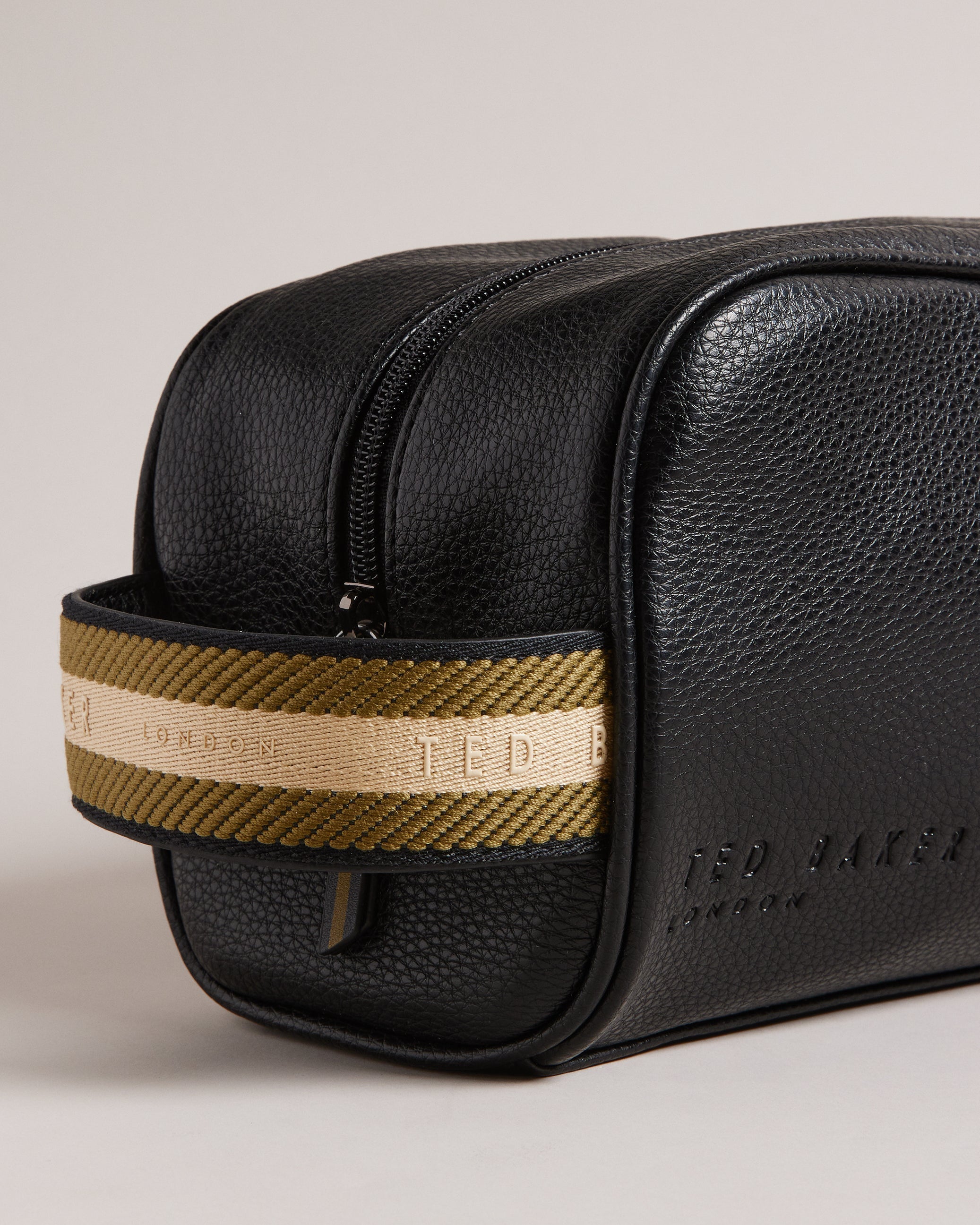 Kaiiro Faux Leather Webbing Washbag Black