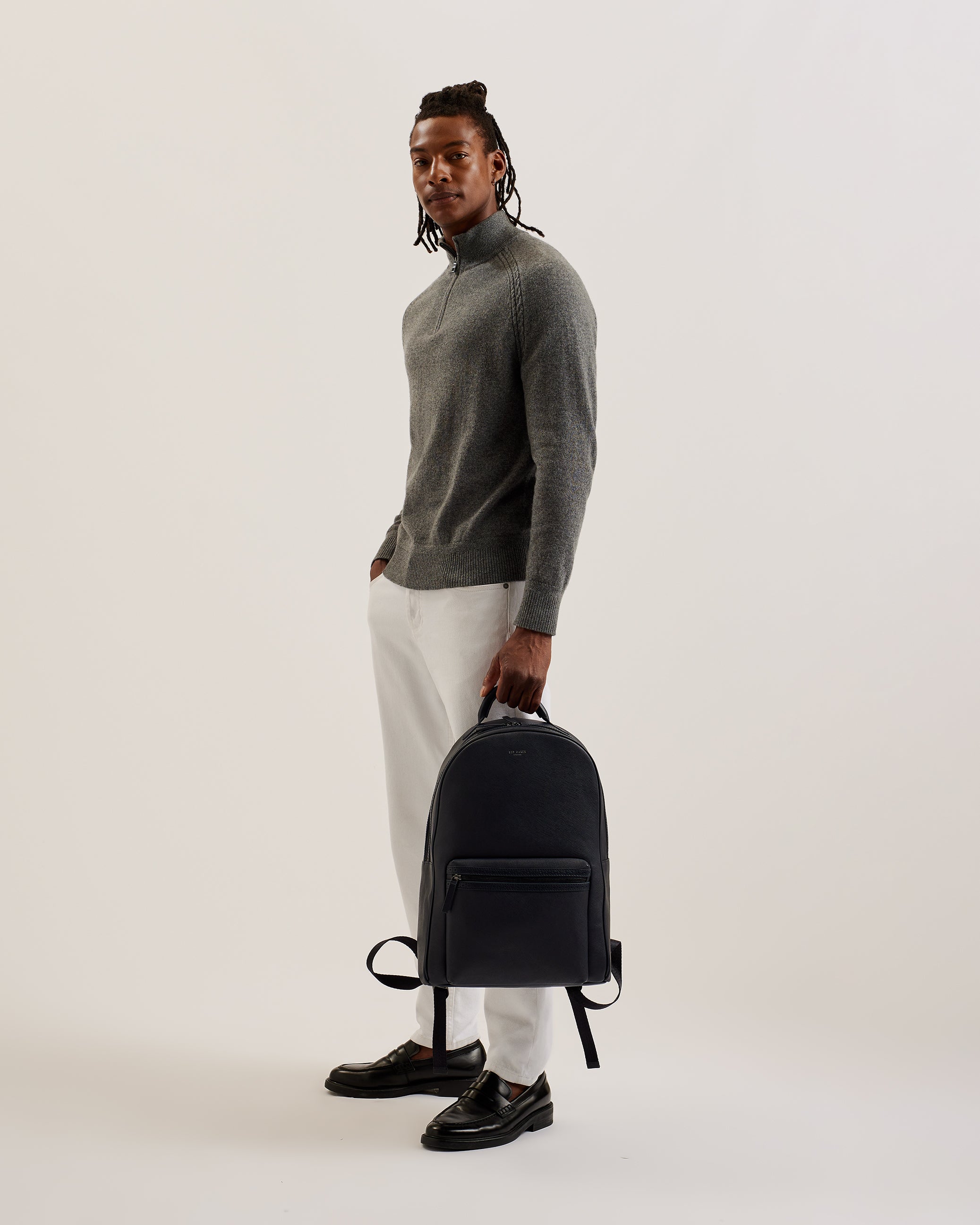 Conann Saffiano Leather Backpack Navy