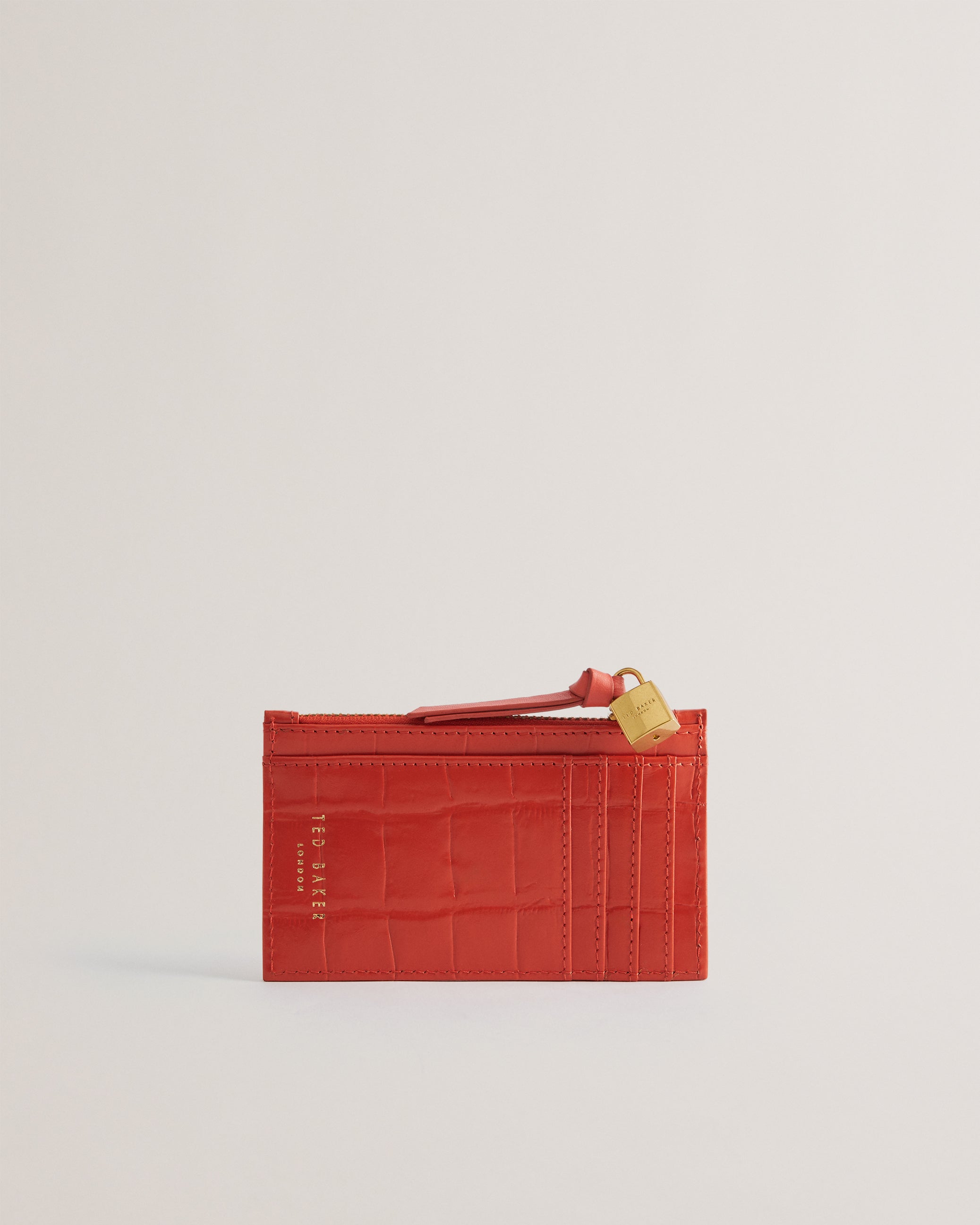 Bromton Padlock Leather Card Holder Red