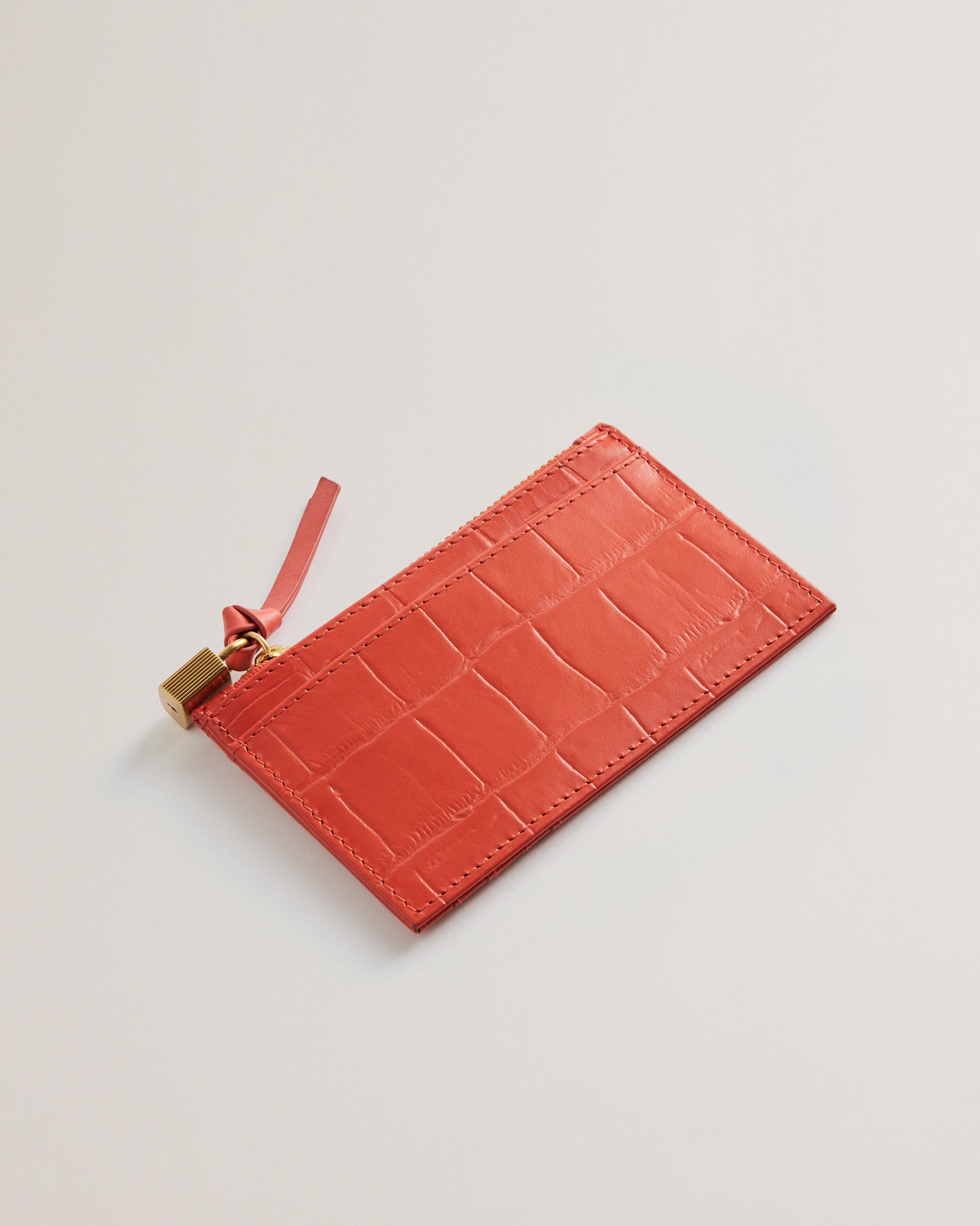 Bromton Padlock Leather Card Holder Red
