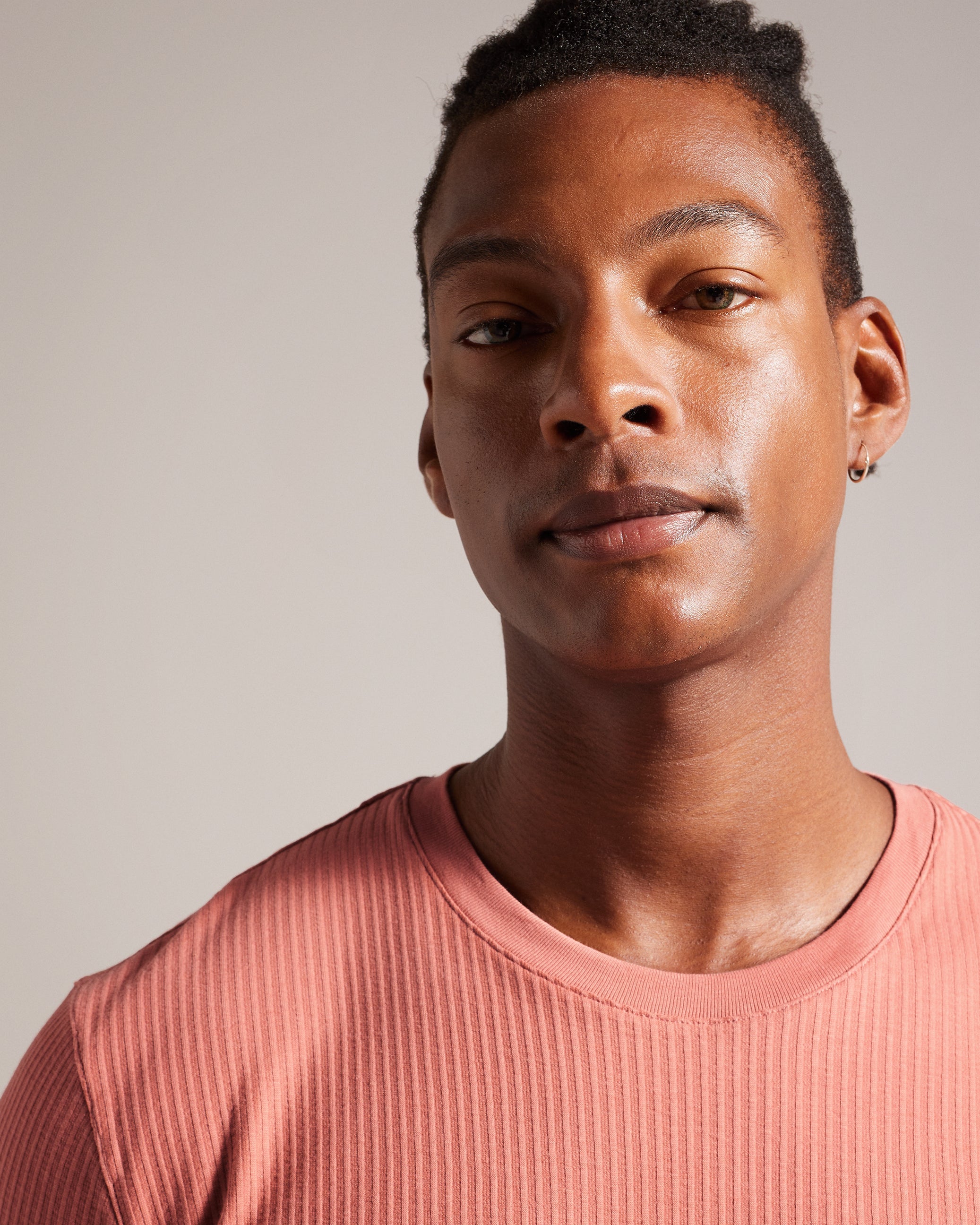 Rakes Textured Regular Fit T-Shirt Mid-Pink