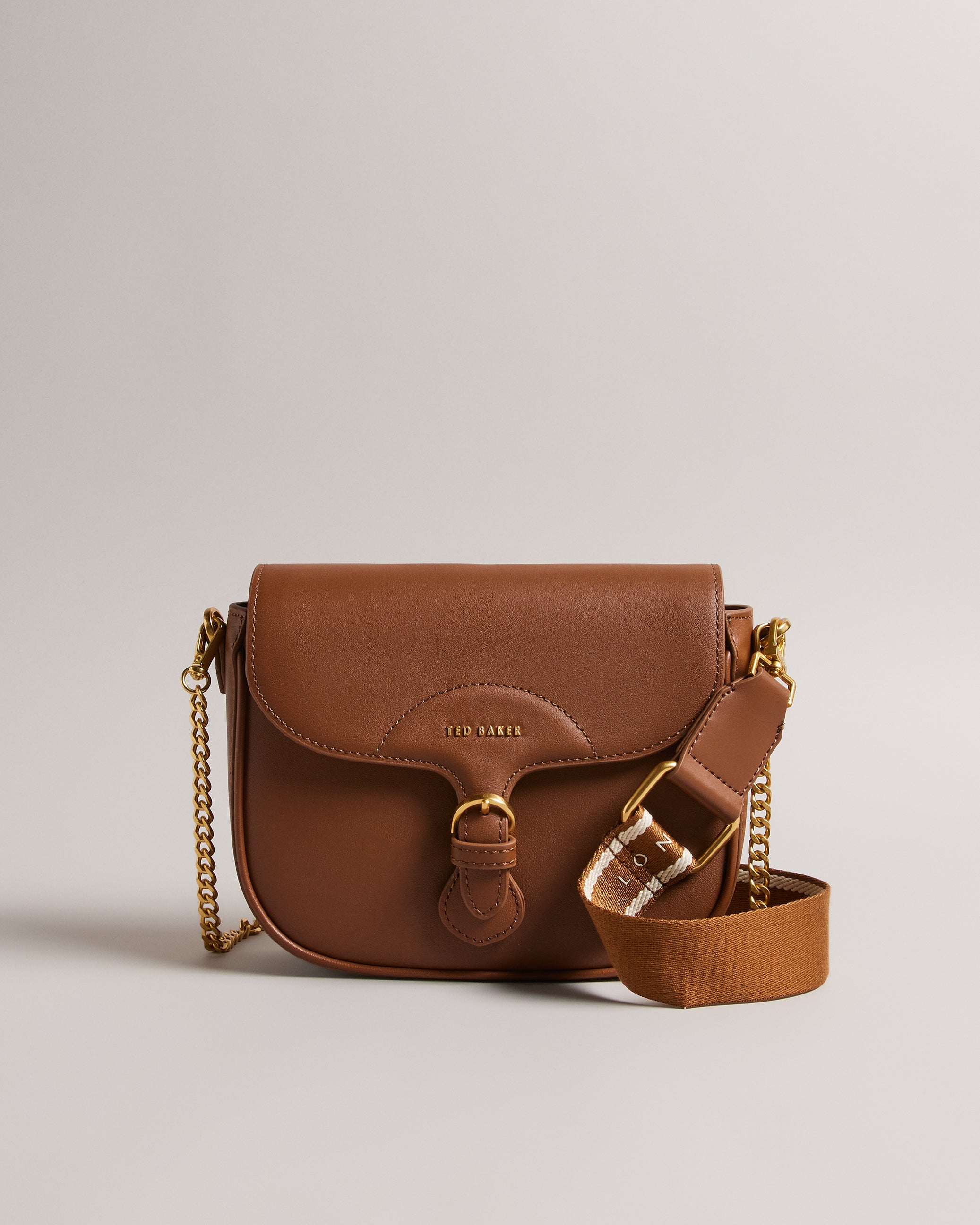 Esia Webbing Crossbody Saddle Bag Brown