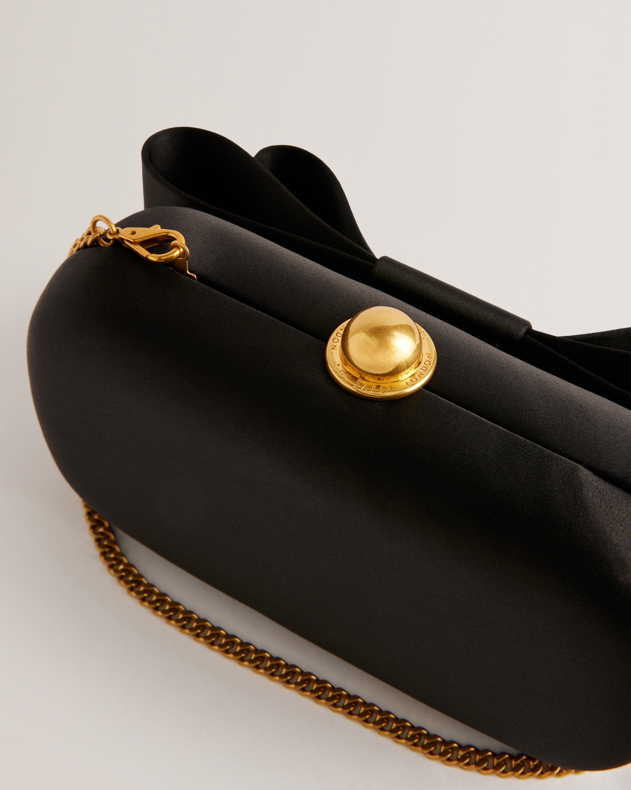Bowelaa Satin Bow Clutch Bag Black