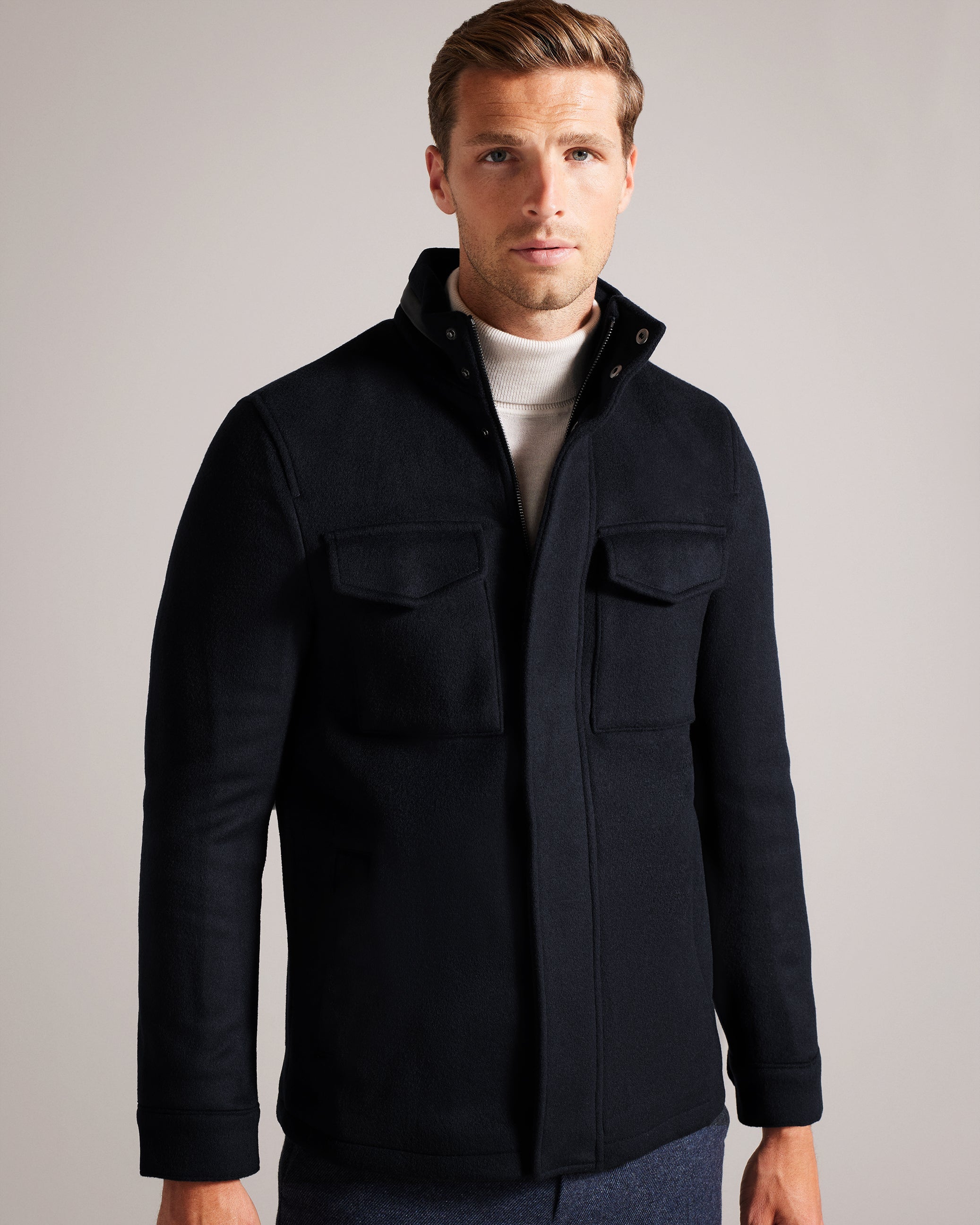 Knowl Wool Funnel Neck Field Jacket Navy