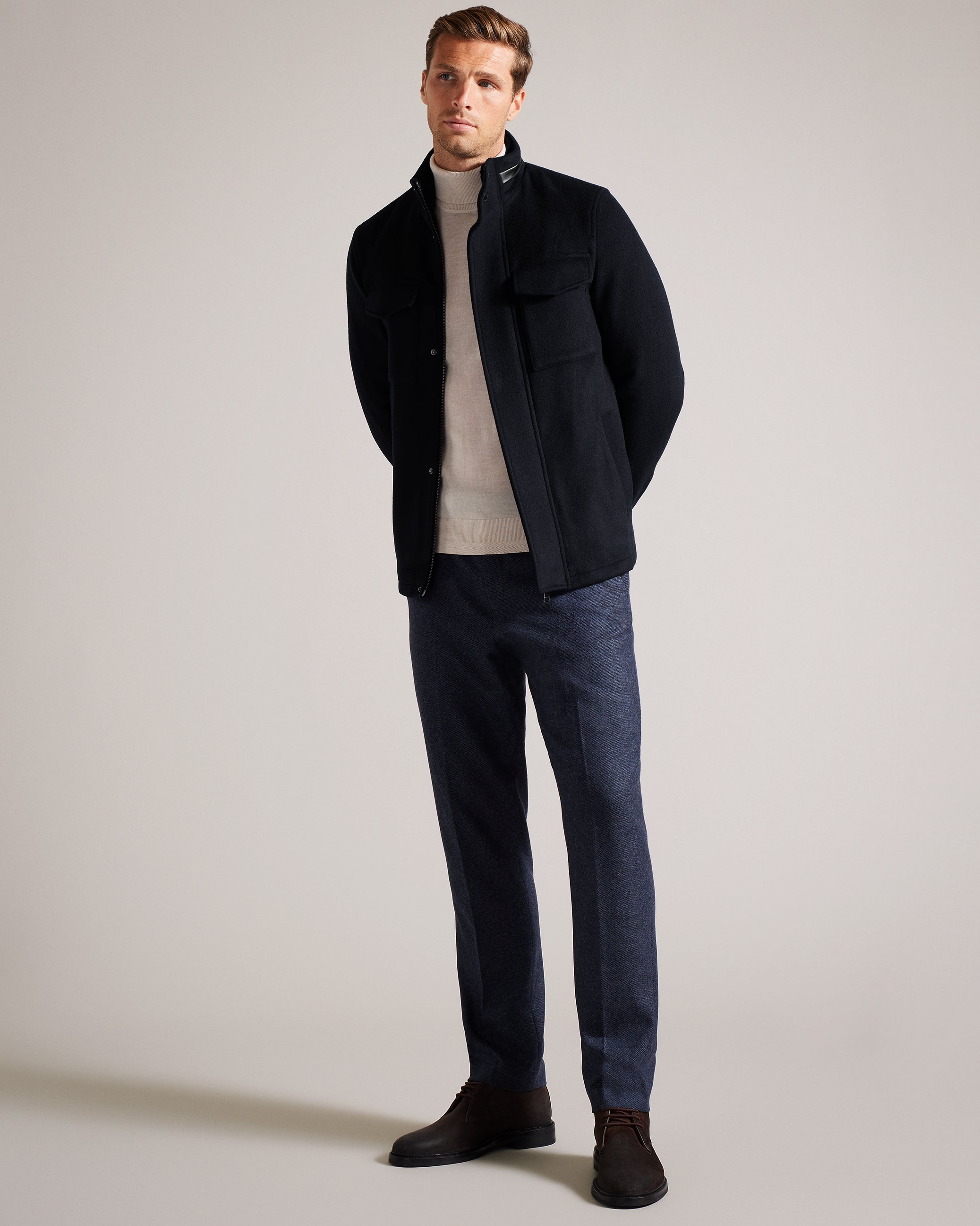 Knowl Wool Funnel Neck Field Jacket Navy
