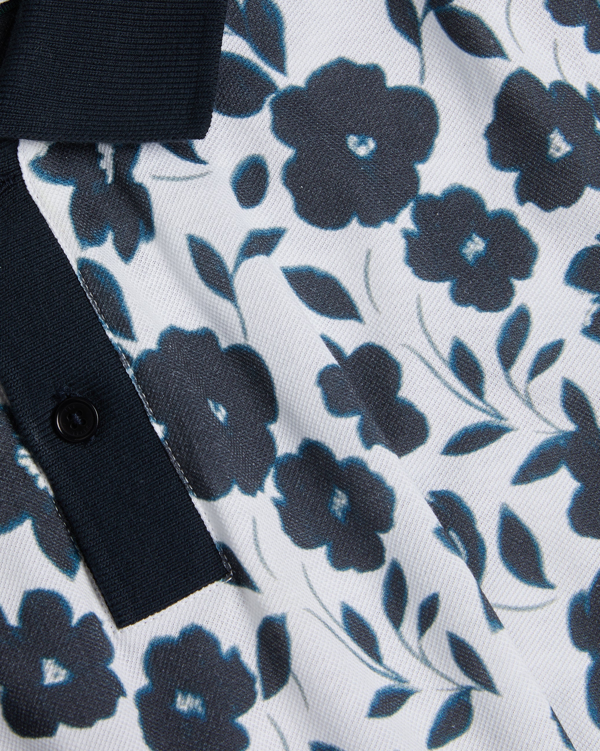 Baskst Short Sleeve Floral Polo Shirt Ecru