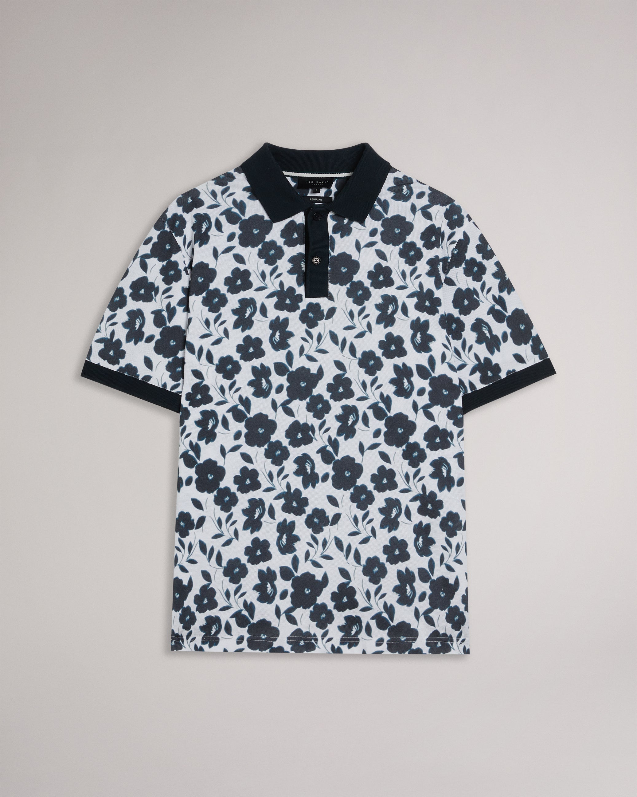 Baskst Short Sleeve Floral Polo Shirt Ecru