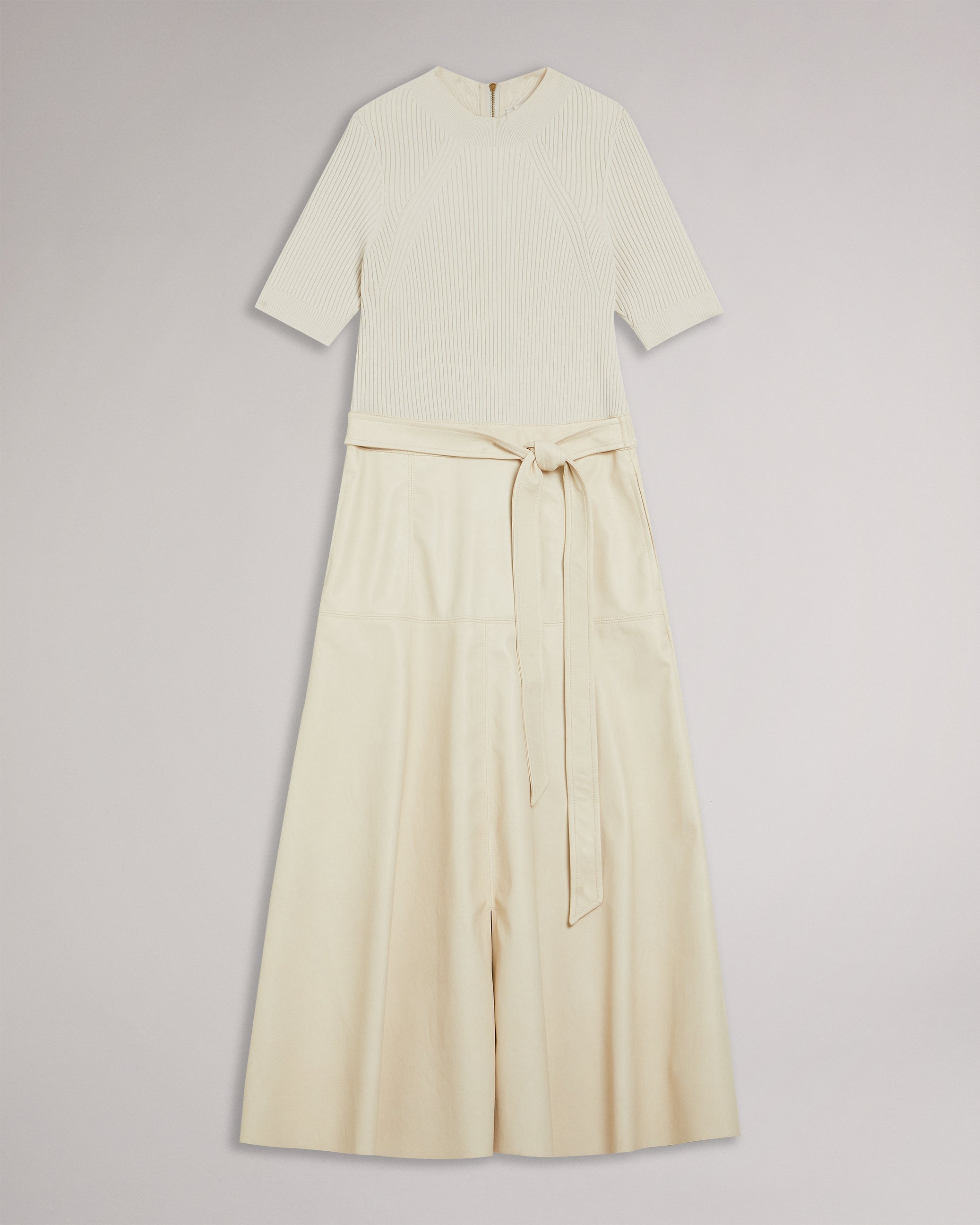 Matiar Knit And Faux Leather Midi Dress Ivory