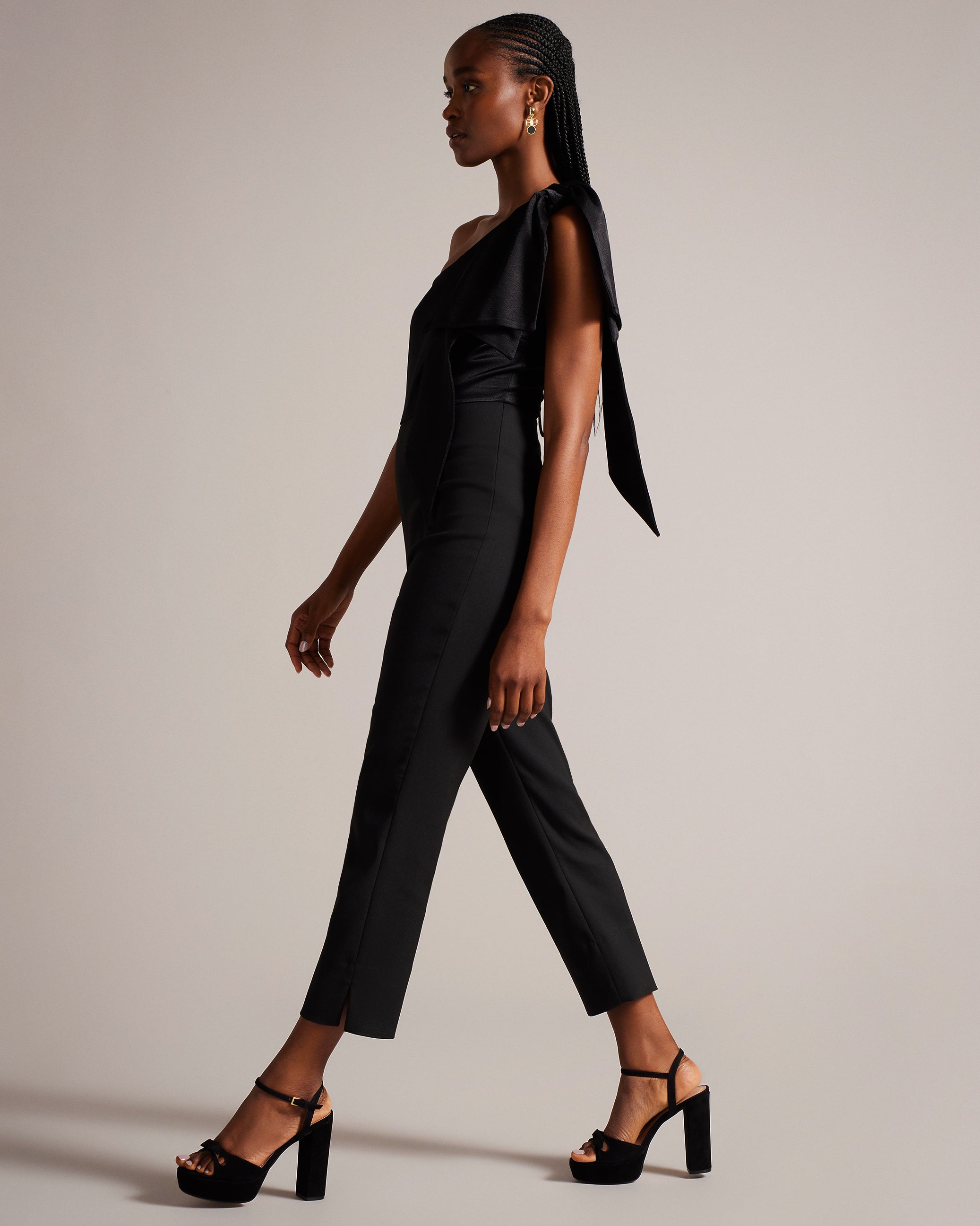 Orliie One Shoulder Jumpsuit With Bow Shoulder