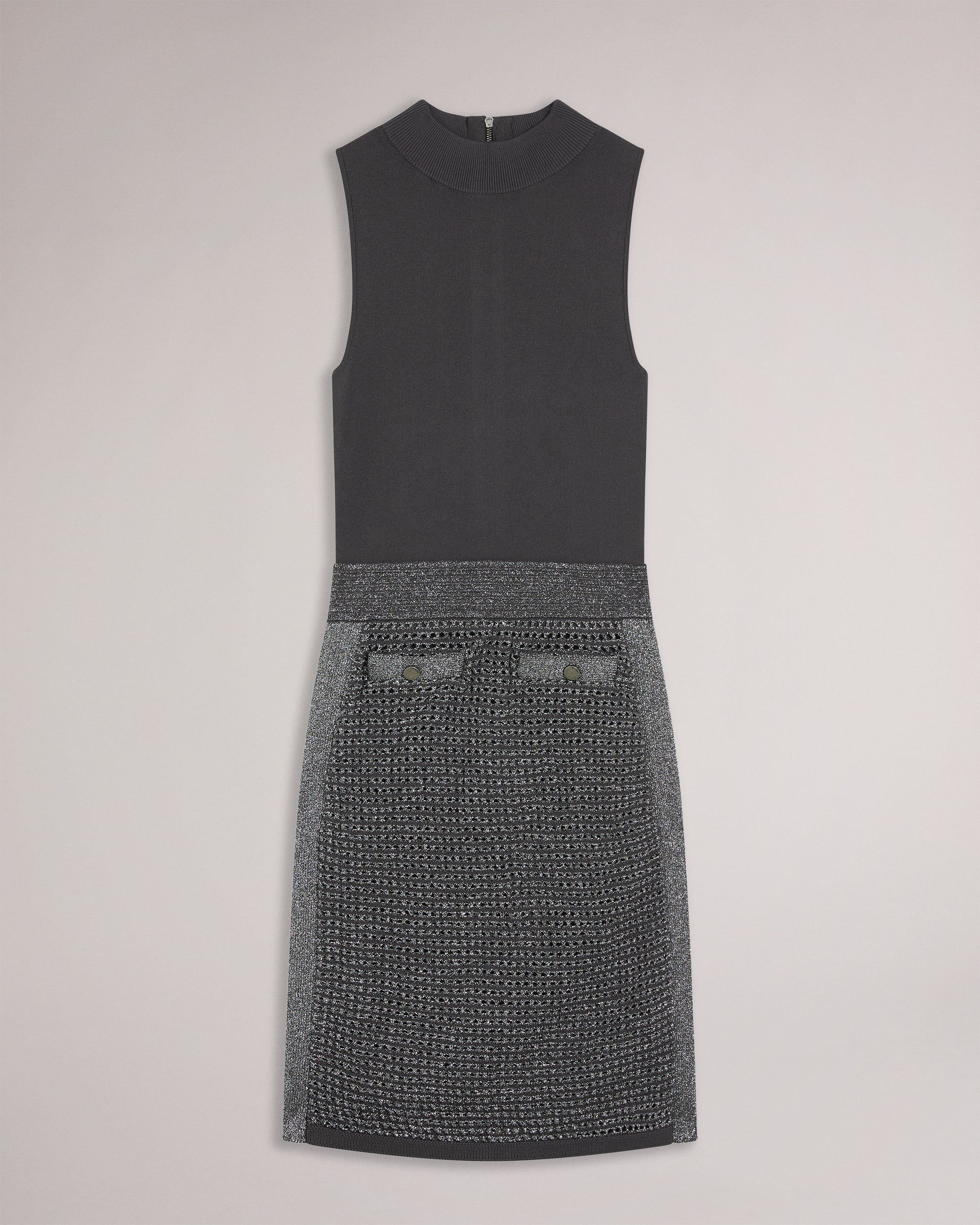 Sanriia Knitted Mini Bodycon With Metallic Skirt Gunmetal