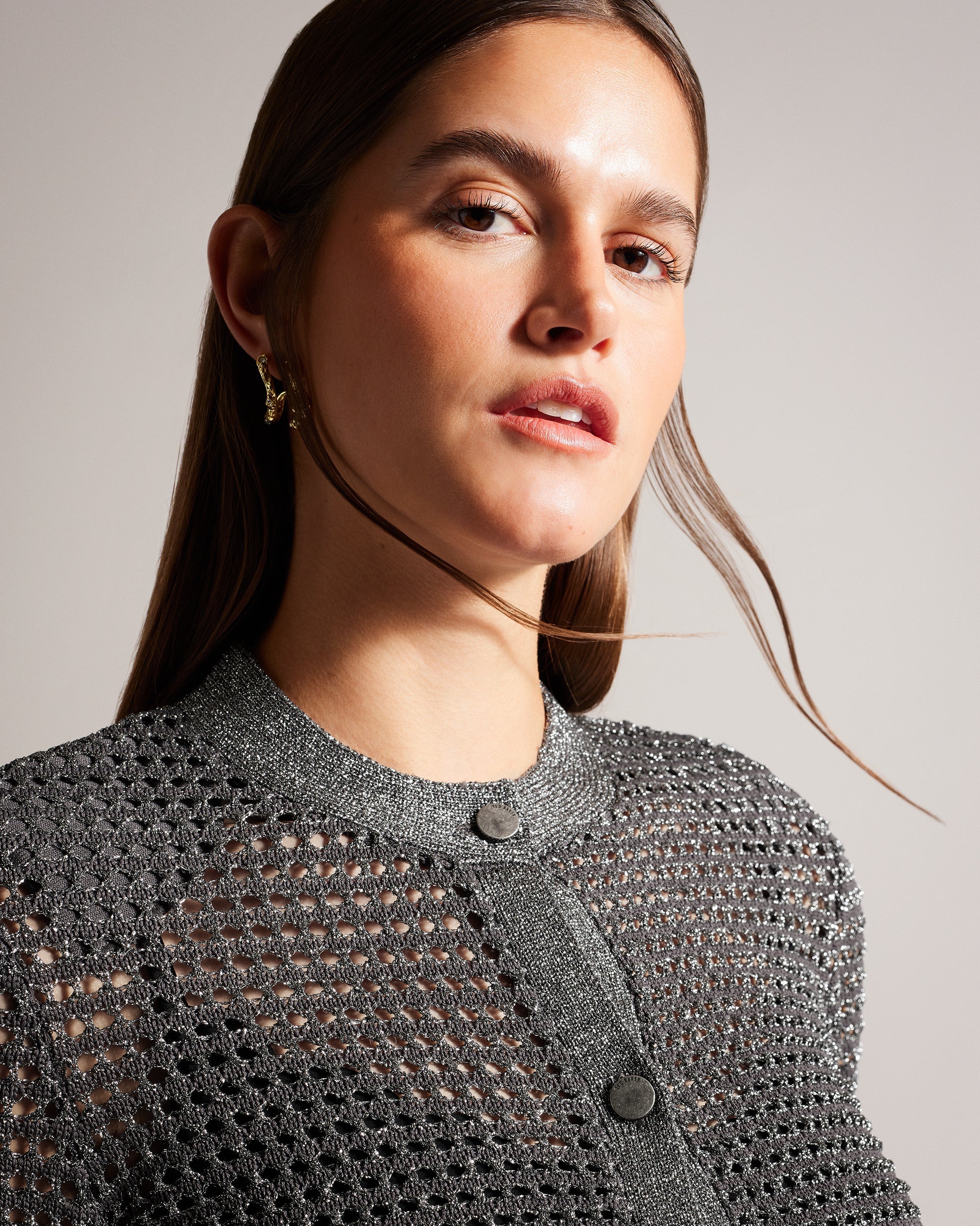 Sallyan Stitch Detail Knitted Jacket Gunmetal