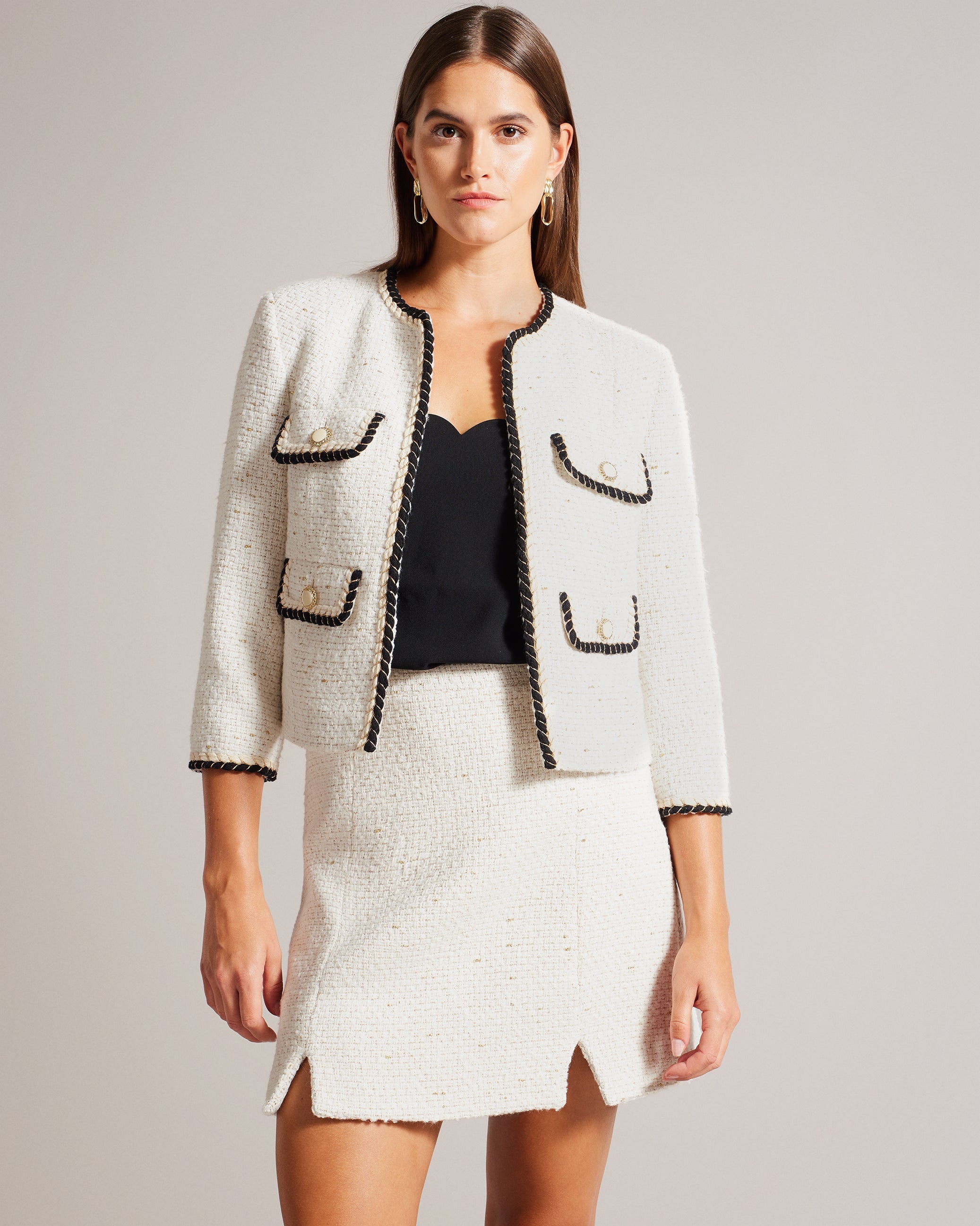 Lioj Open Front Boucle Jacket Ivory