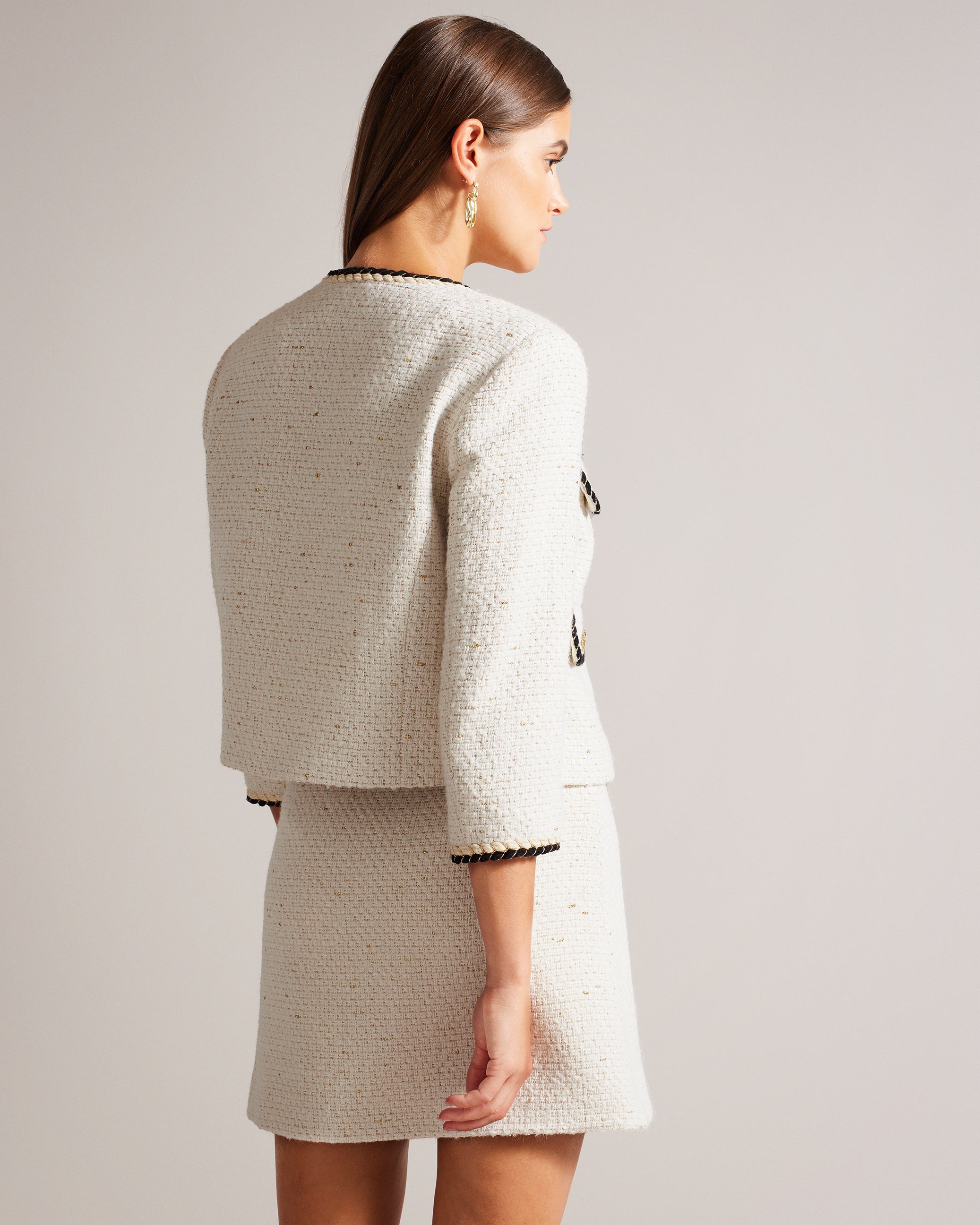Lioj Open Front Boucle Jacket Ivory
