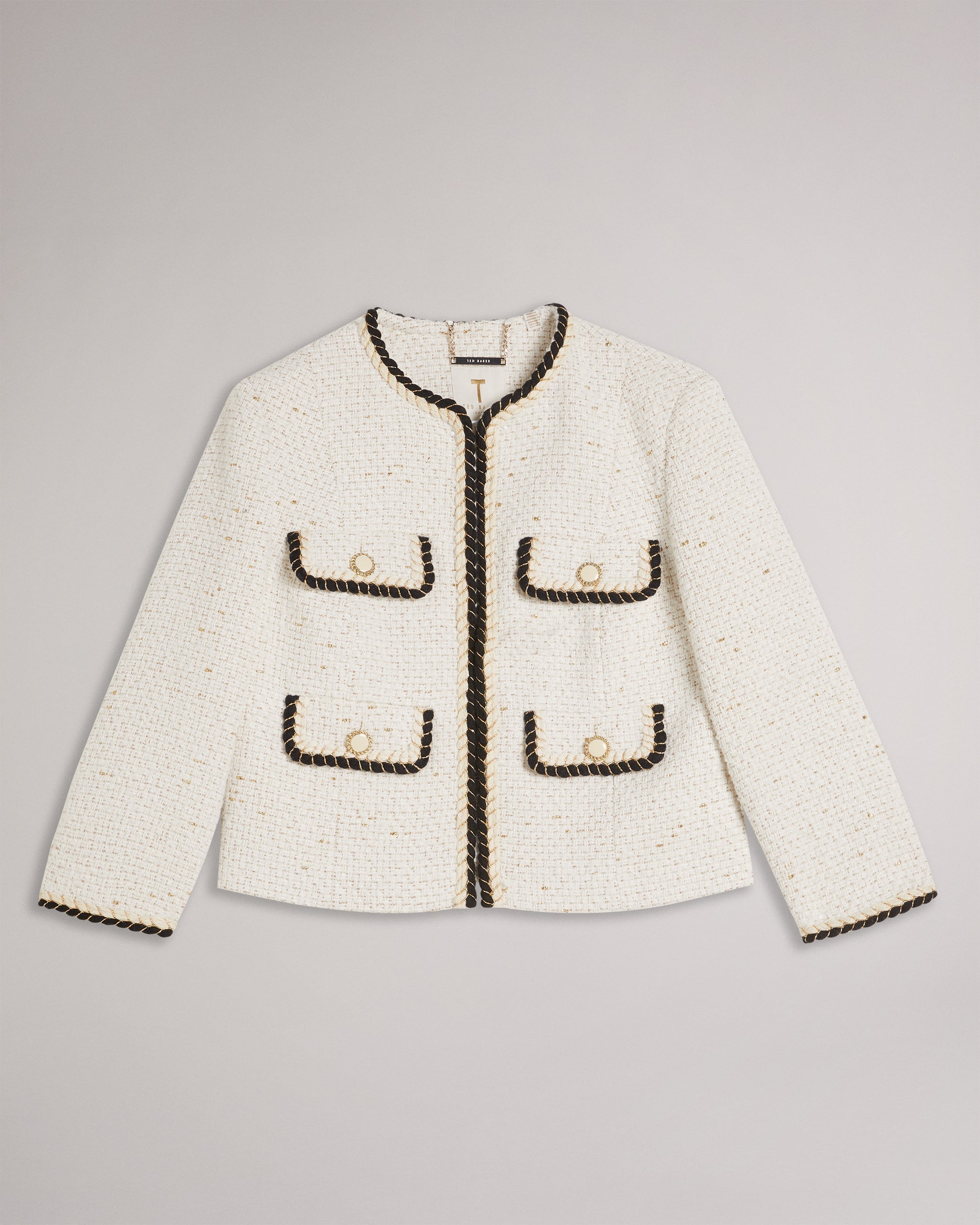 Lioj Open Front Boucle Jacket Ivory