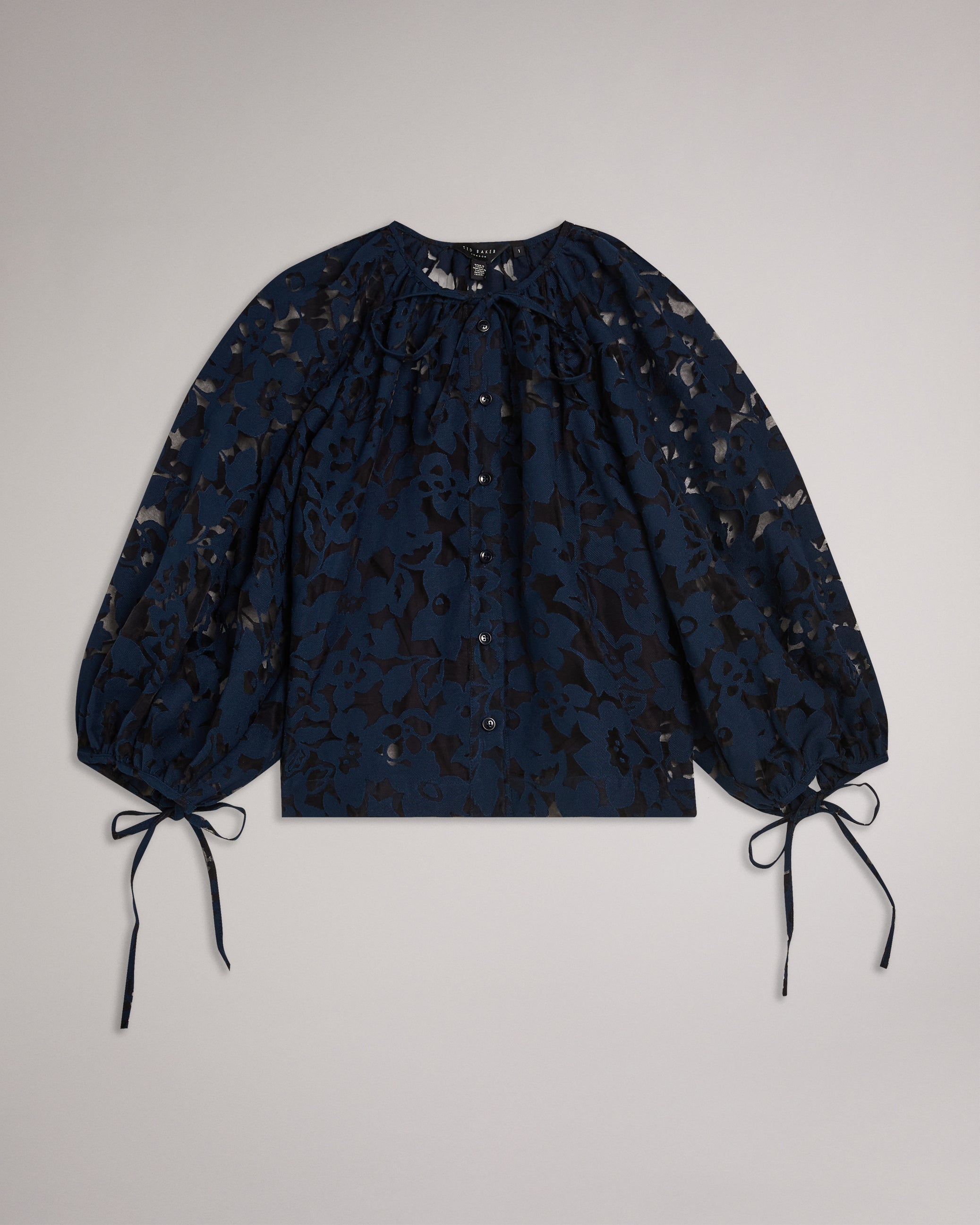 Gillou Puff Sleeve Blouse With Tie Detail Dk-Blue