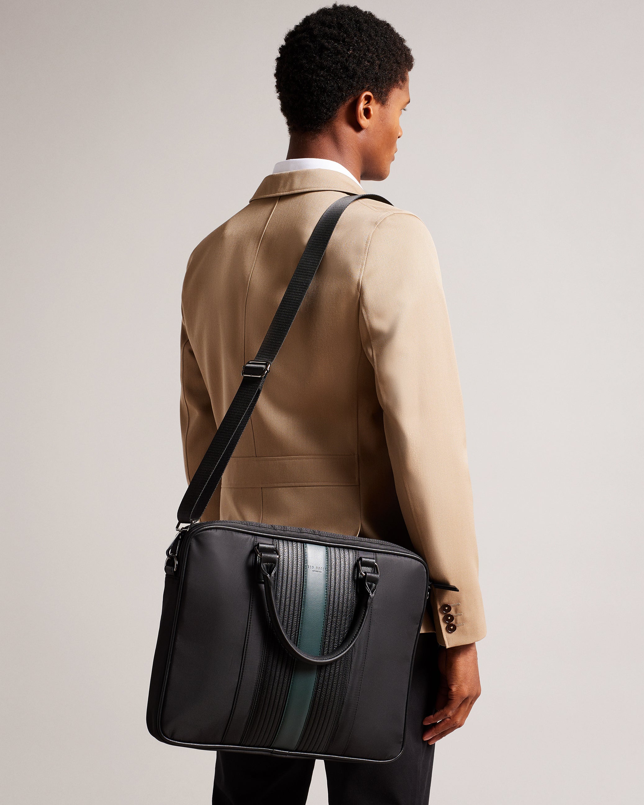 Rooky Core Twill Pu Striped Document Bag Black
