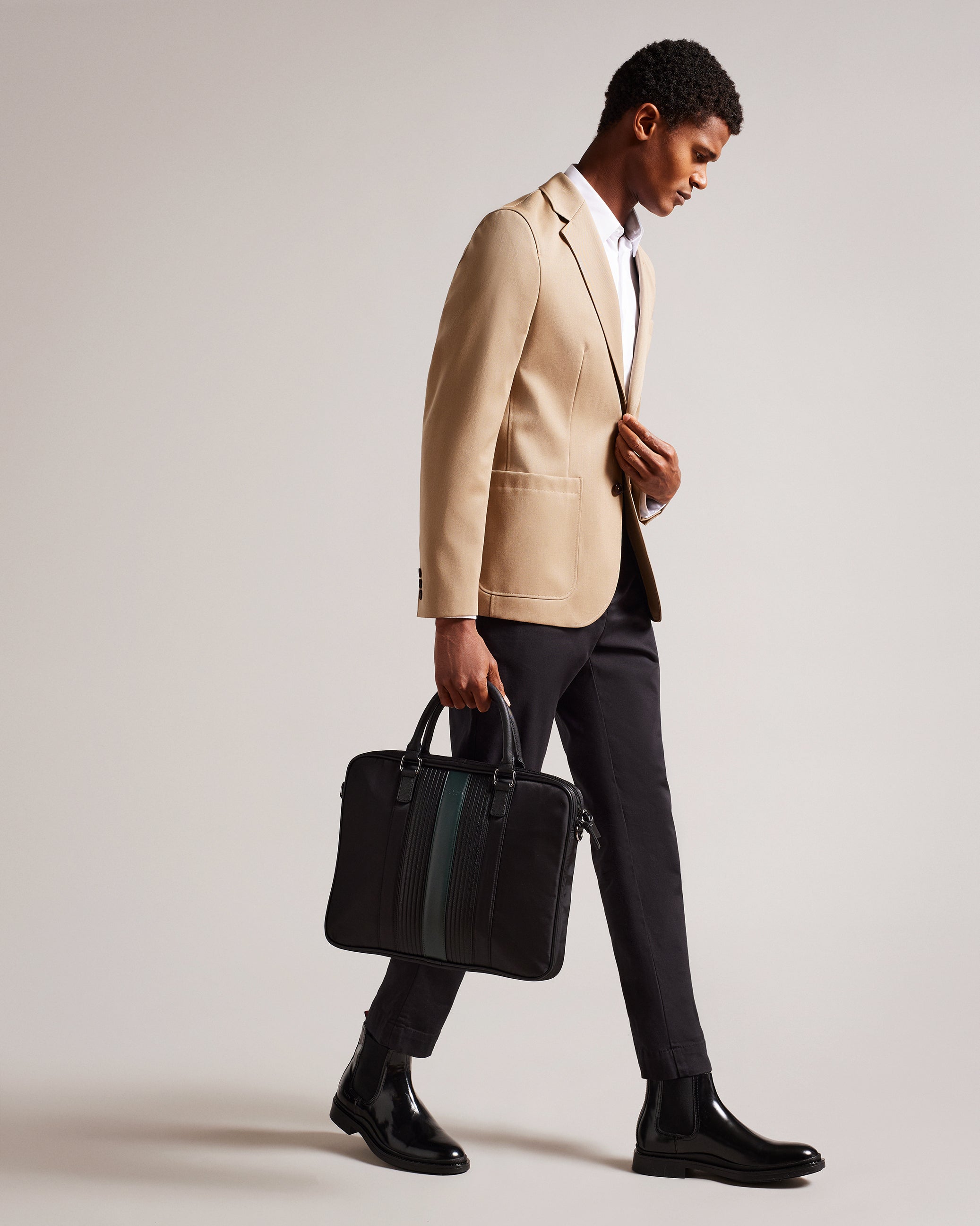 Rooky Core Twill Pu Striped Document Bag Black
