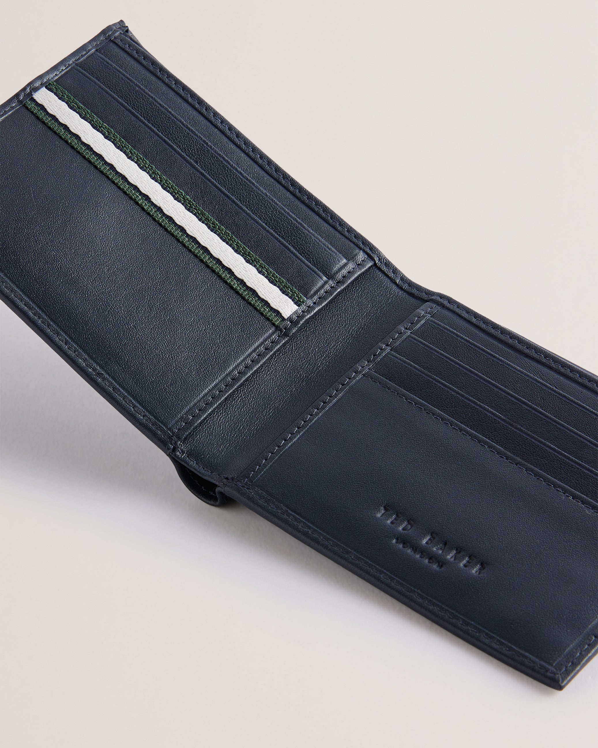 Graison Stripe Detail Leather Wallet Navy