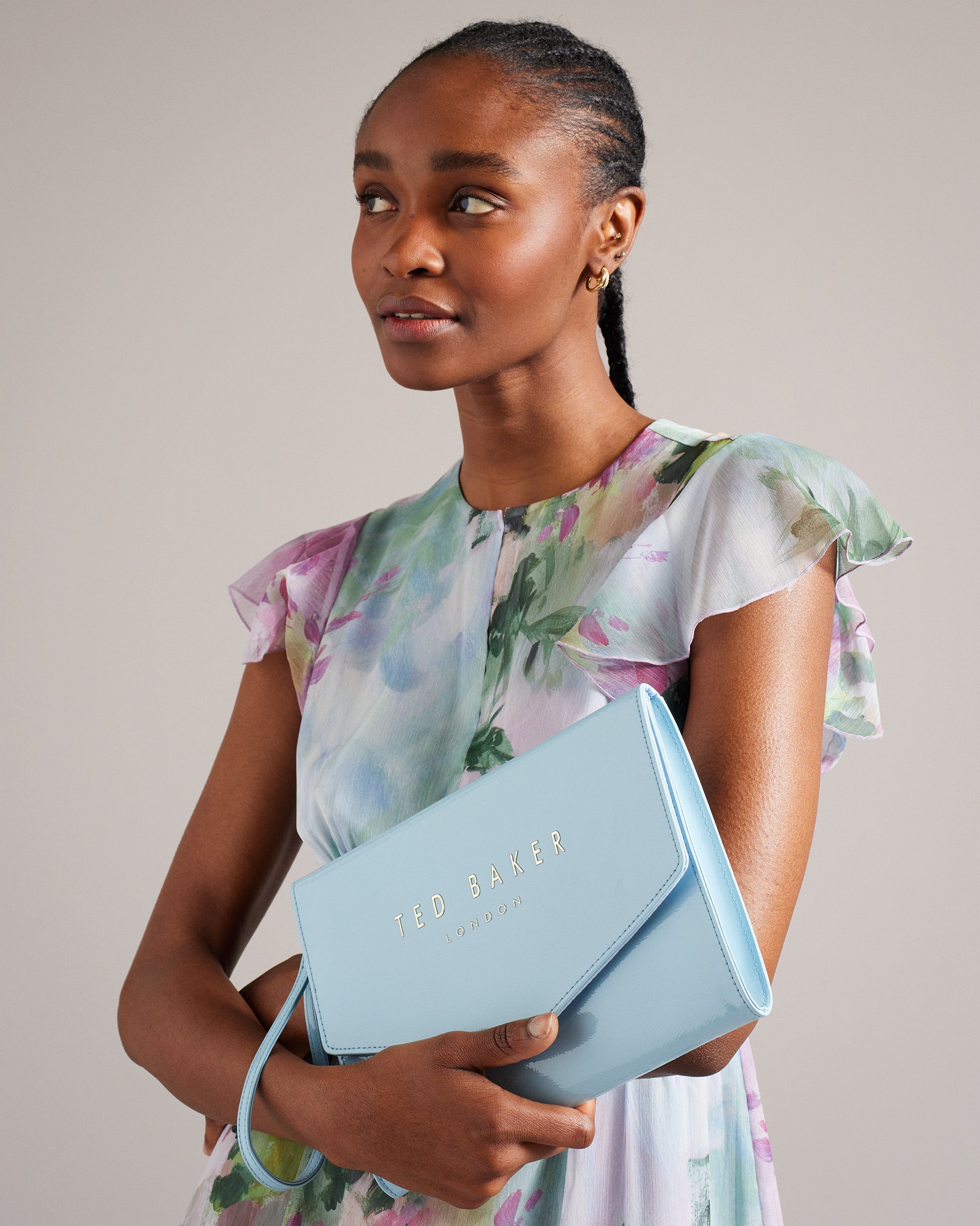 Crinkie Faux Leather Crinkle Icon Clutch Lt-Blue