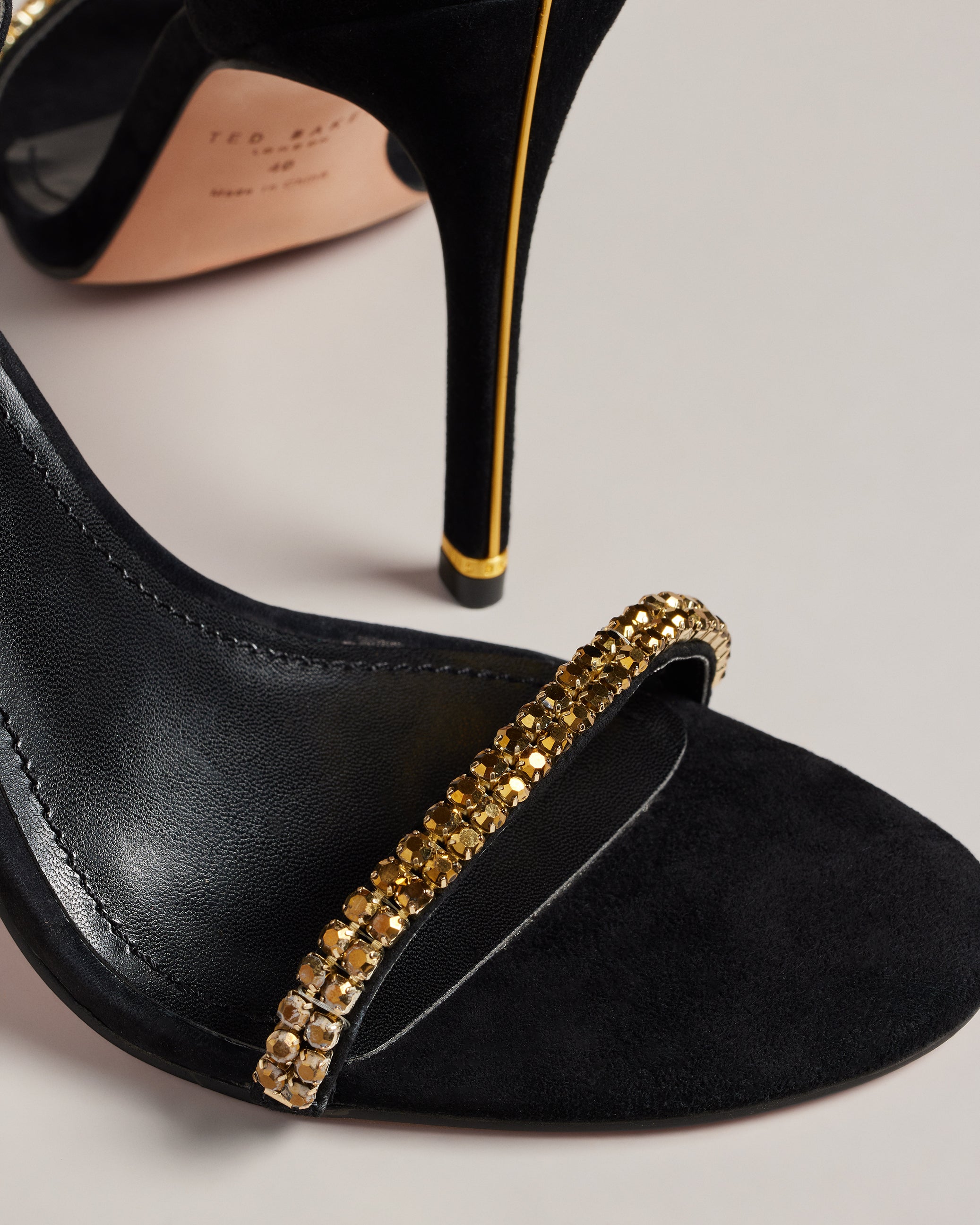 Helenni Crystal Embellished Heeled Sandals Shoes Gold