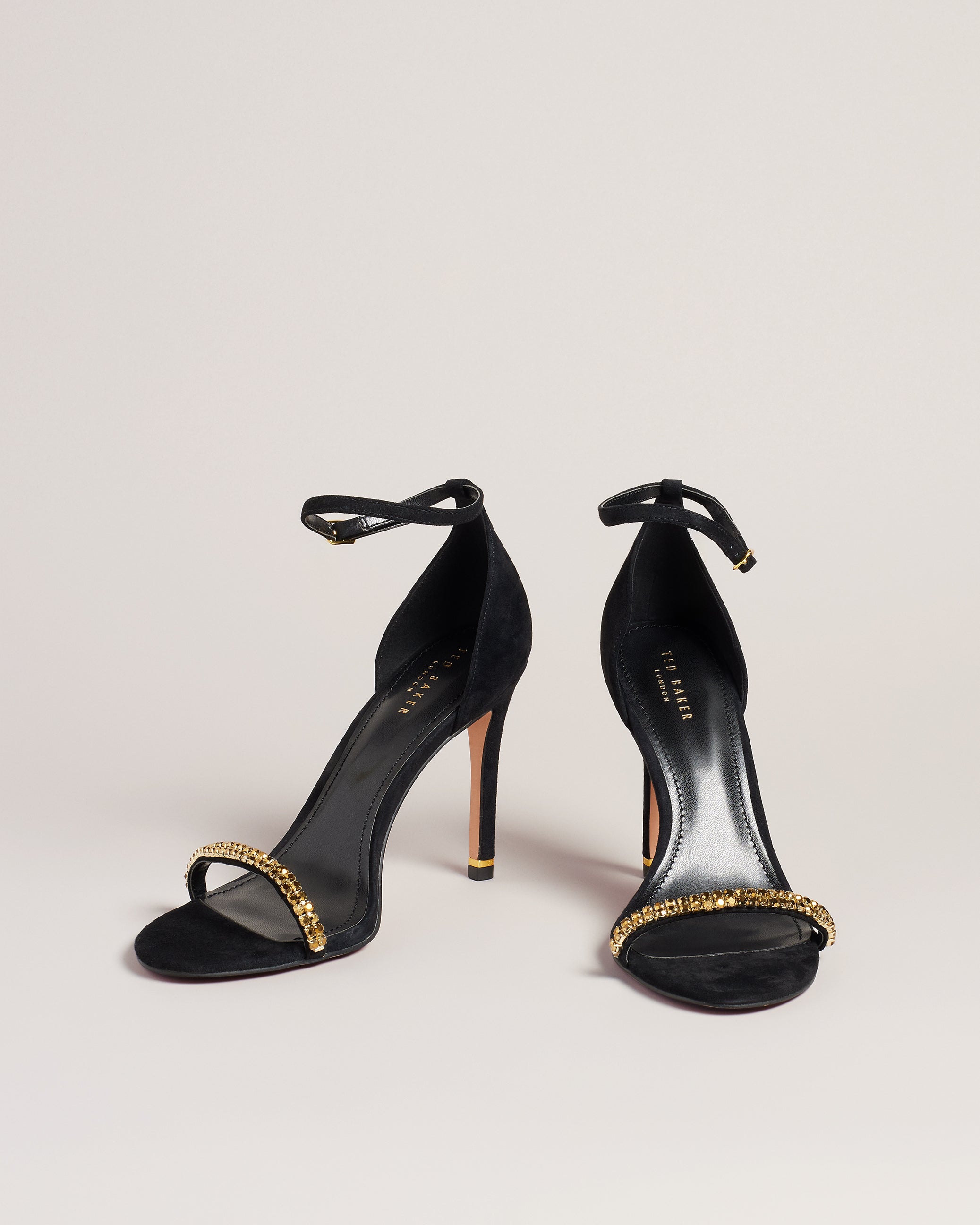 Helenni Crystal Embellished Heeled Sandals Shoes Gold