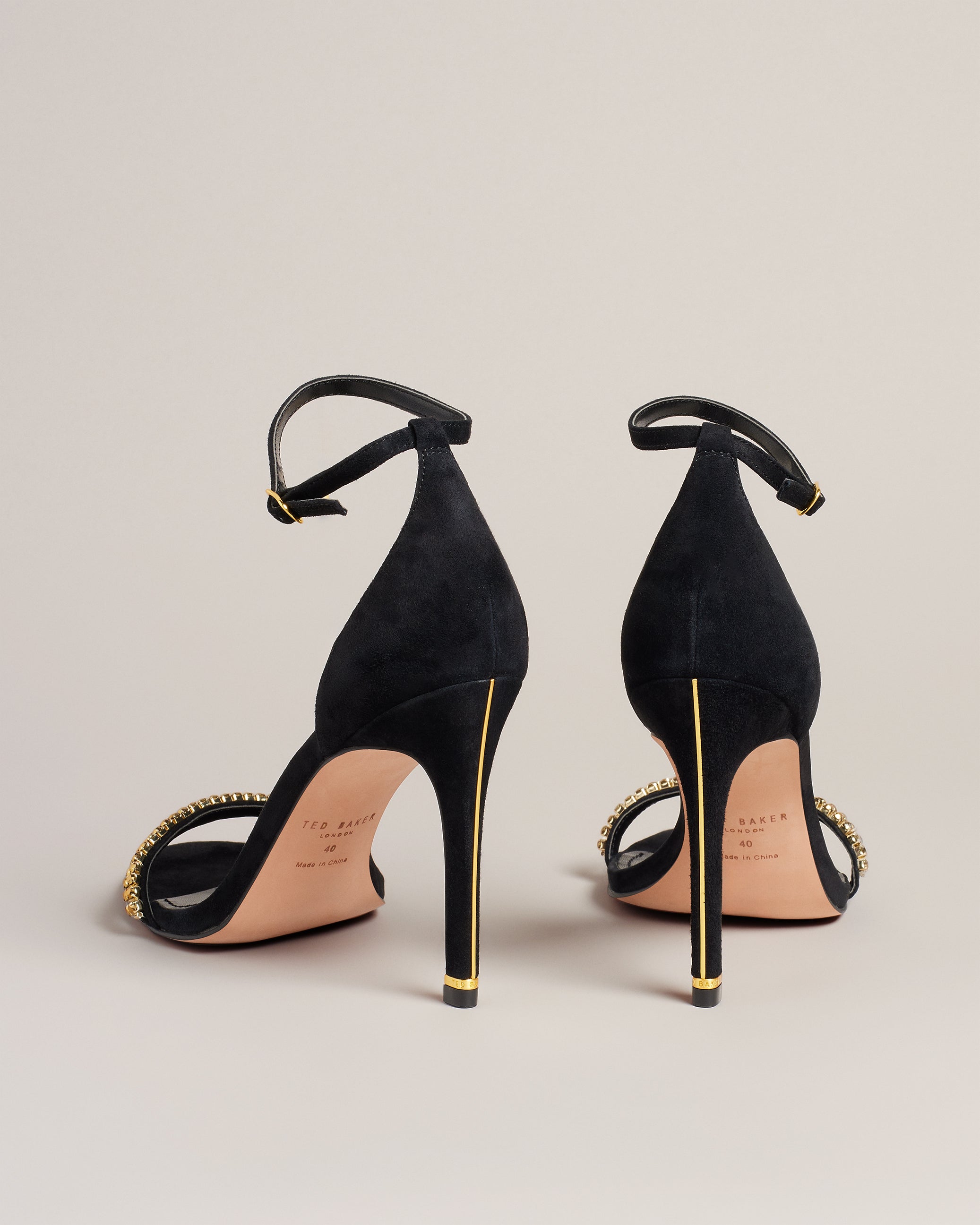 Helenni Crystal Embellished Heeled Sandals Shoes Gold