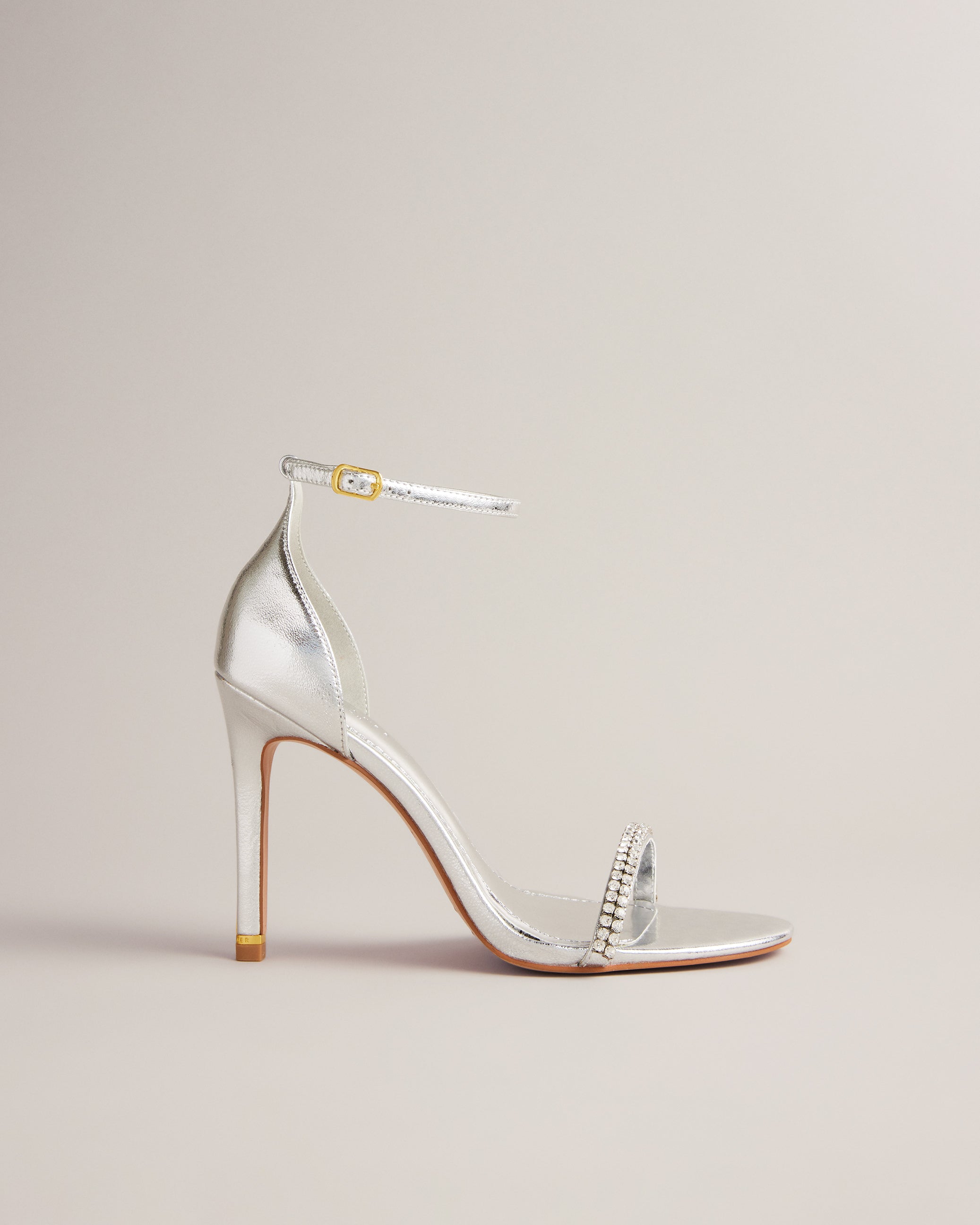 Helenni Satin Crystal Heeled Sandal Shoes Silver