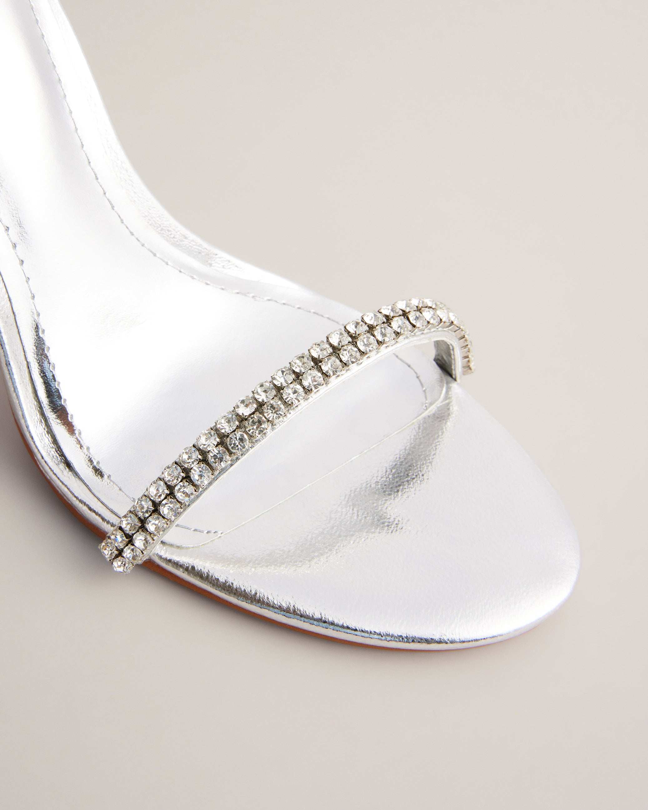 Helenni Satin Crystal Heeled Sandal Shoes Silver