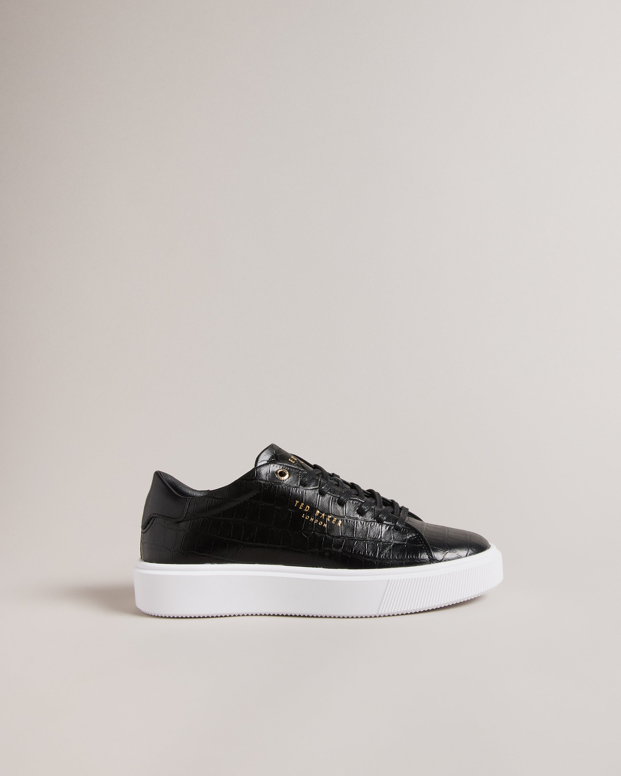 Artimi Leather Croc Texture Platform Trainers Shoes Black
