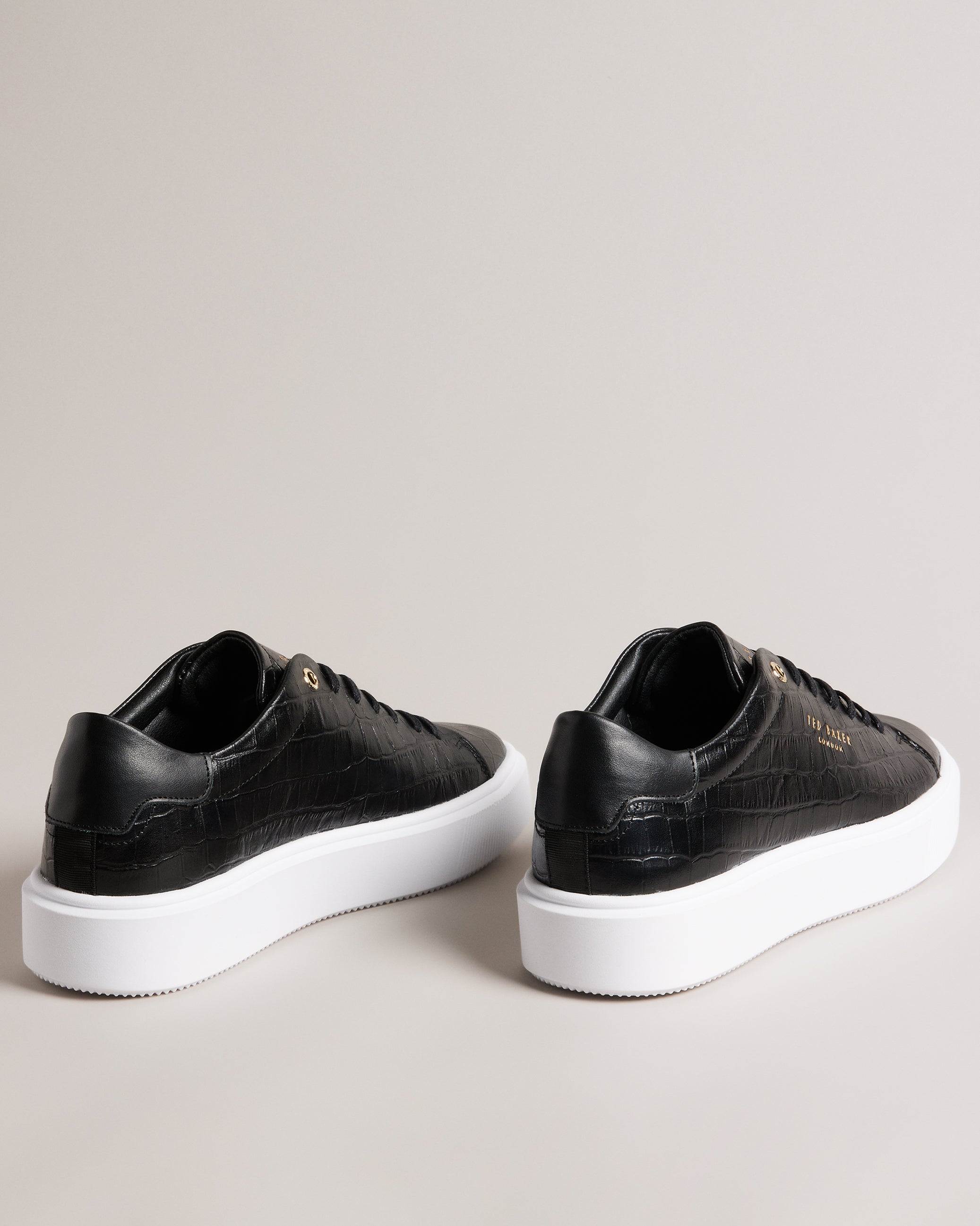 Artimi Leather Croc Texture Platform Trainers Shoes Black