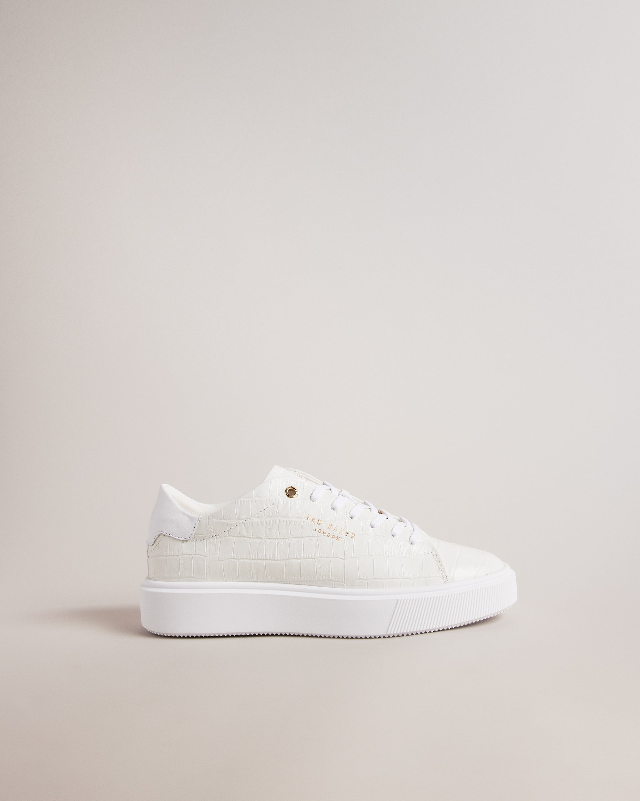 Artimi Leather Croc Texture Platform Trainers Shoes White