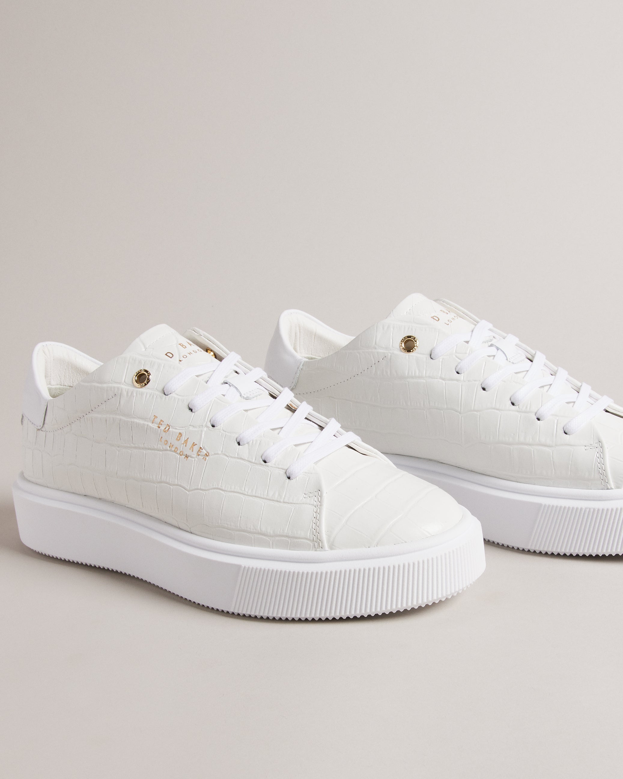 Artimi Leather Croc Texture Platform Trainers Shoes White