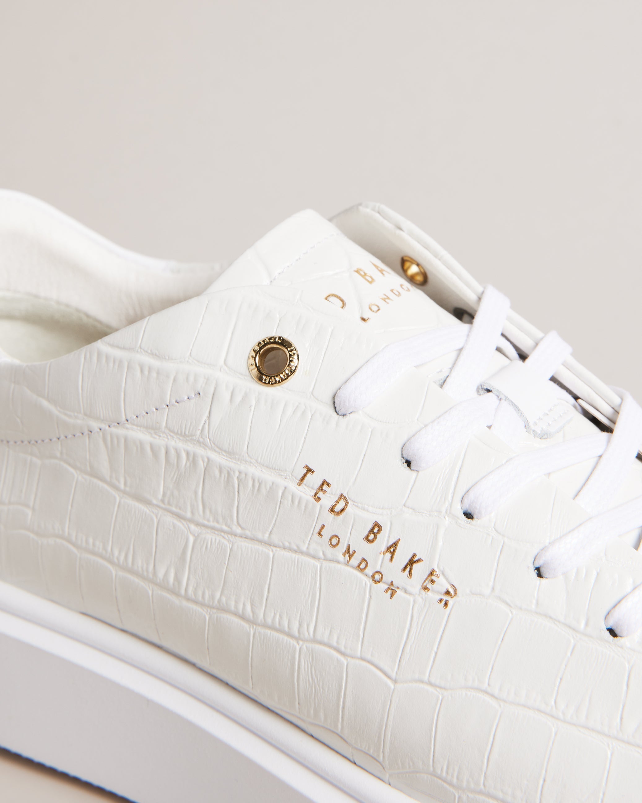 Artimi Leather Croc Texture Platform Trainers Shoes White
