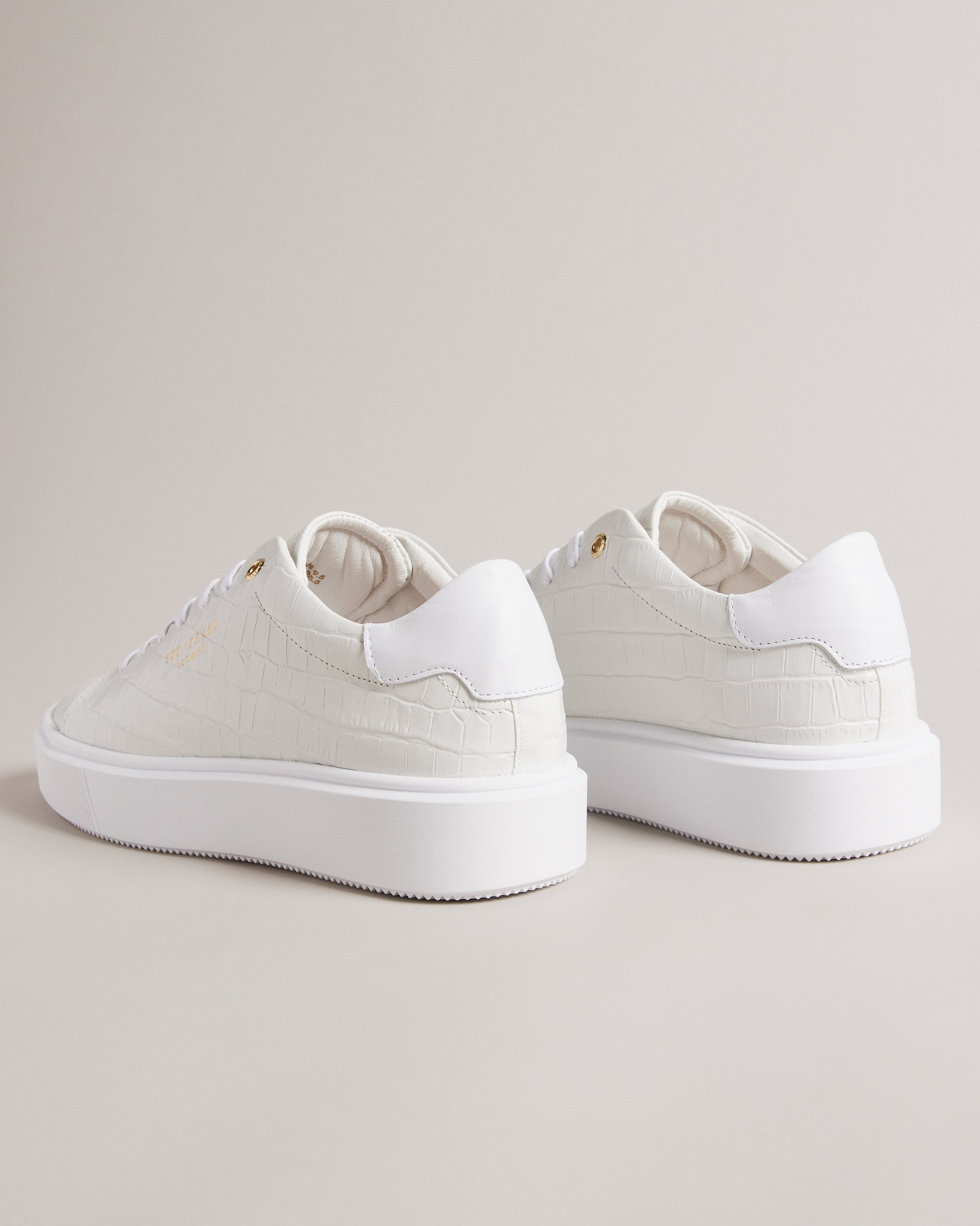 Artimi Leather Croc Texture Platform Trainers Shoes White