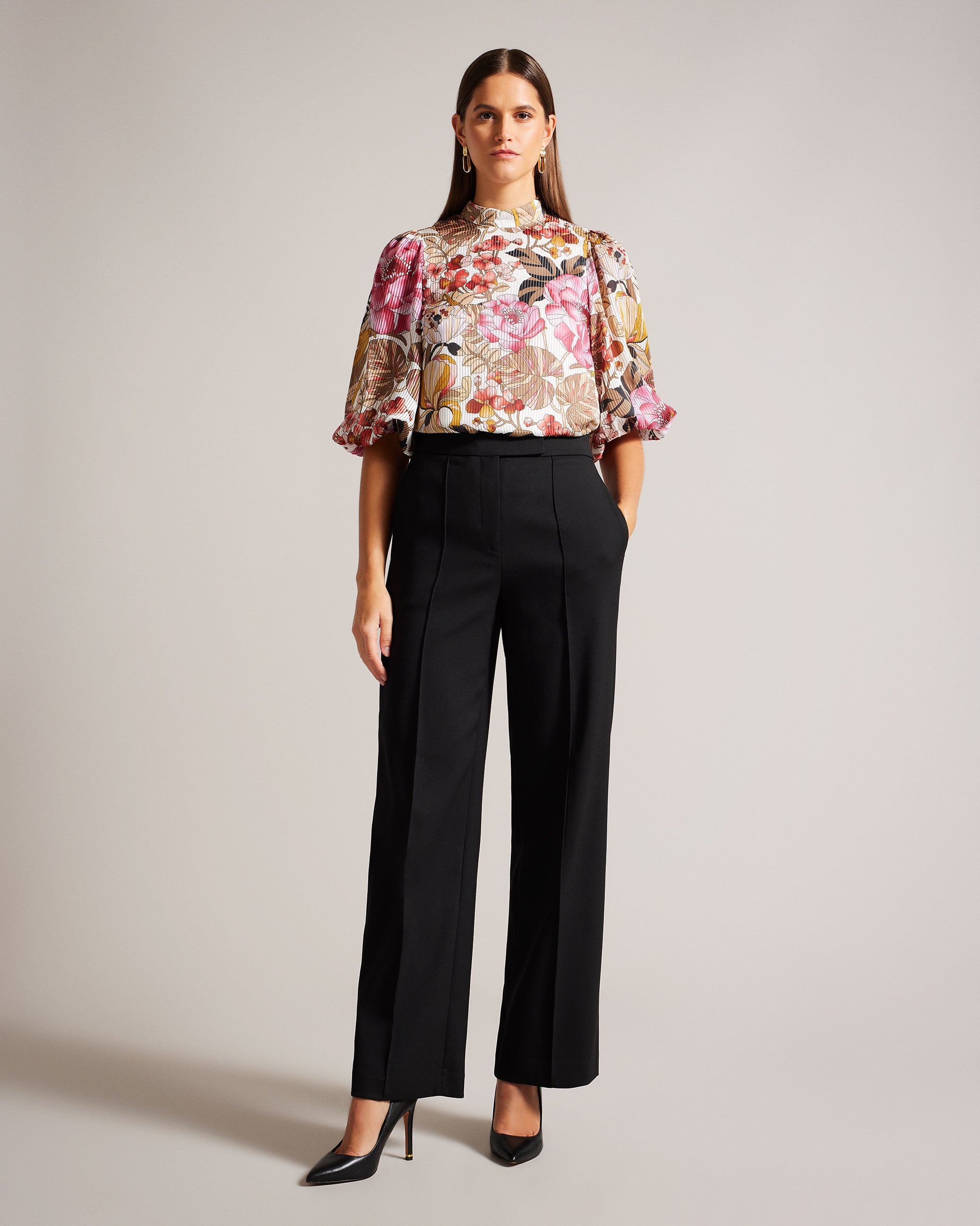 Jaylaah High Neck Balloon Sleeve Blouse Dk-Red